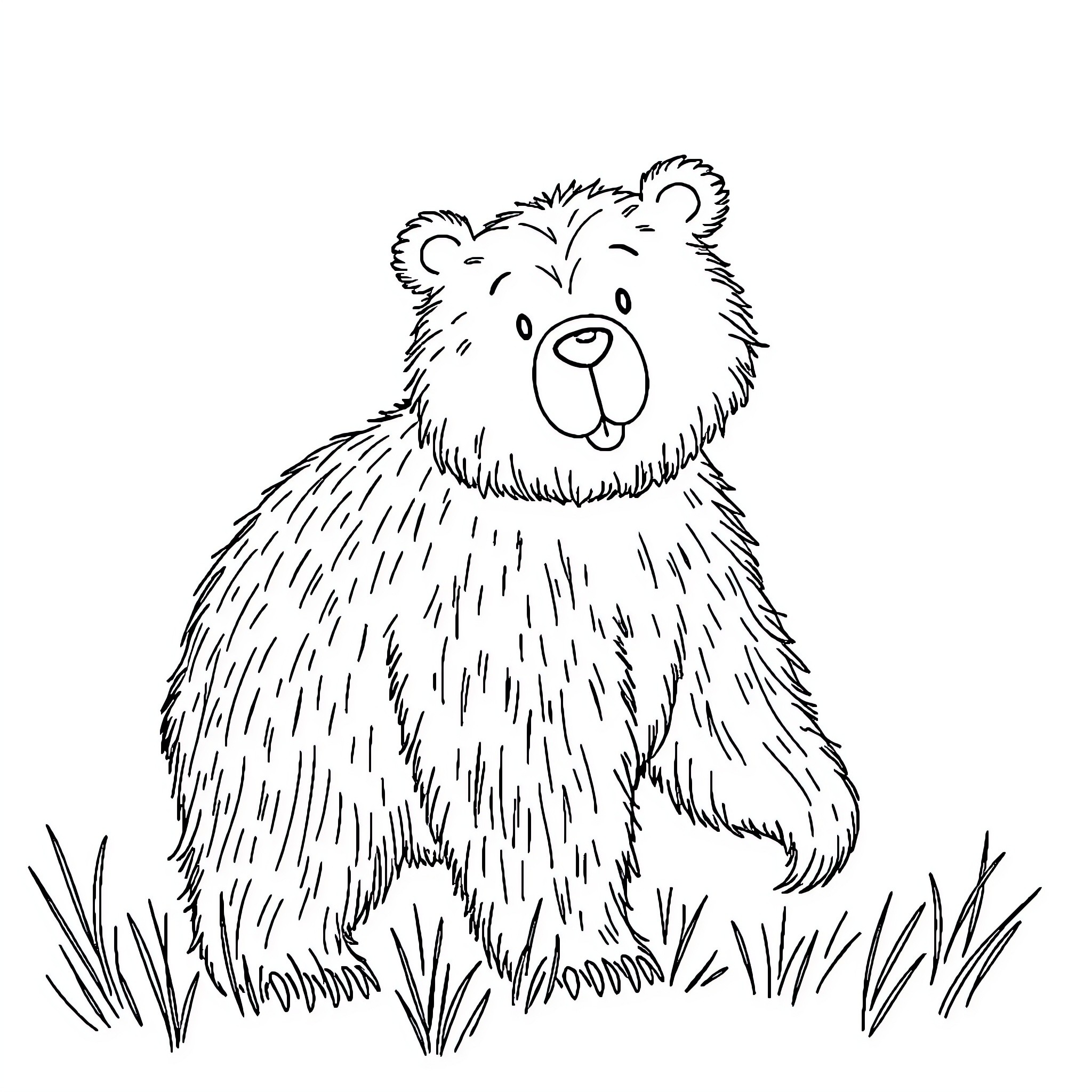 Bear sitting in the grass Coloring Page (free black-and-white line drawing printable PDF for all, from beginners to advanced learners, including children, teens, adults, and seniors)