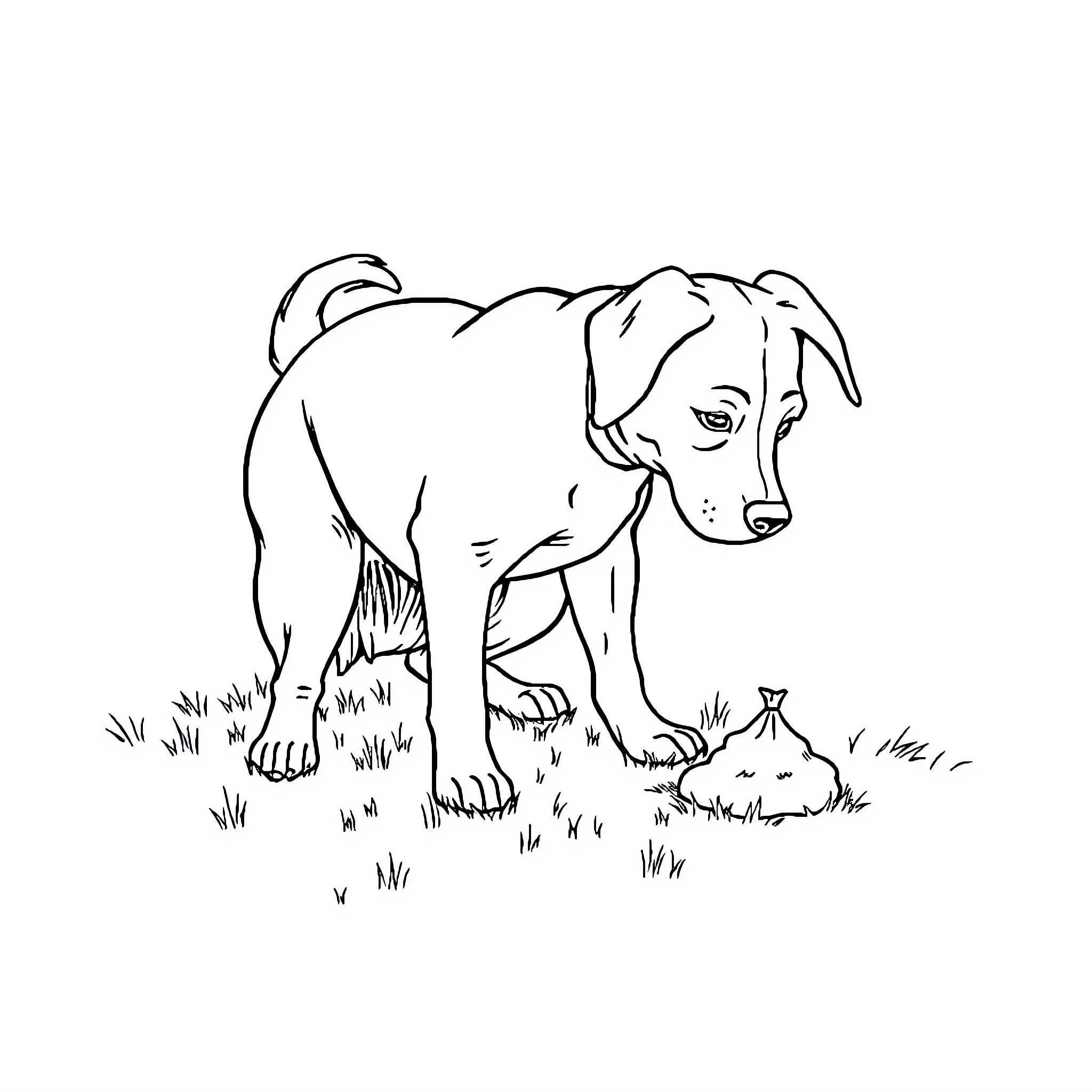 Dog exploring the grass and nature Coloring Page (free black-and-white line drawing printable PDF for all, from beginners to advanced learners, including children, teens, adults, and seniors)