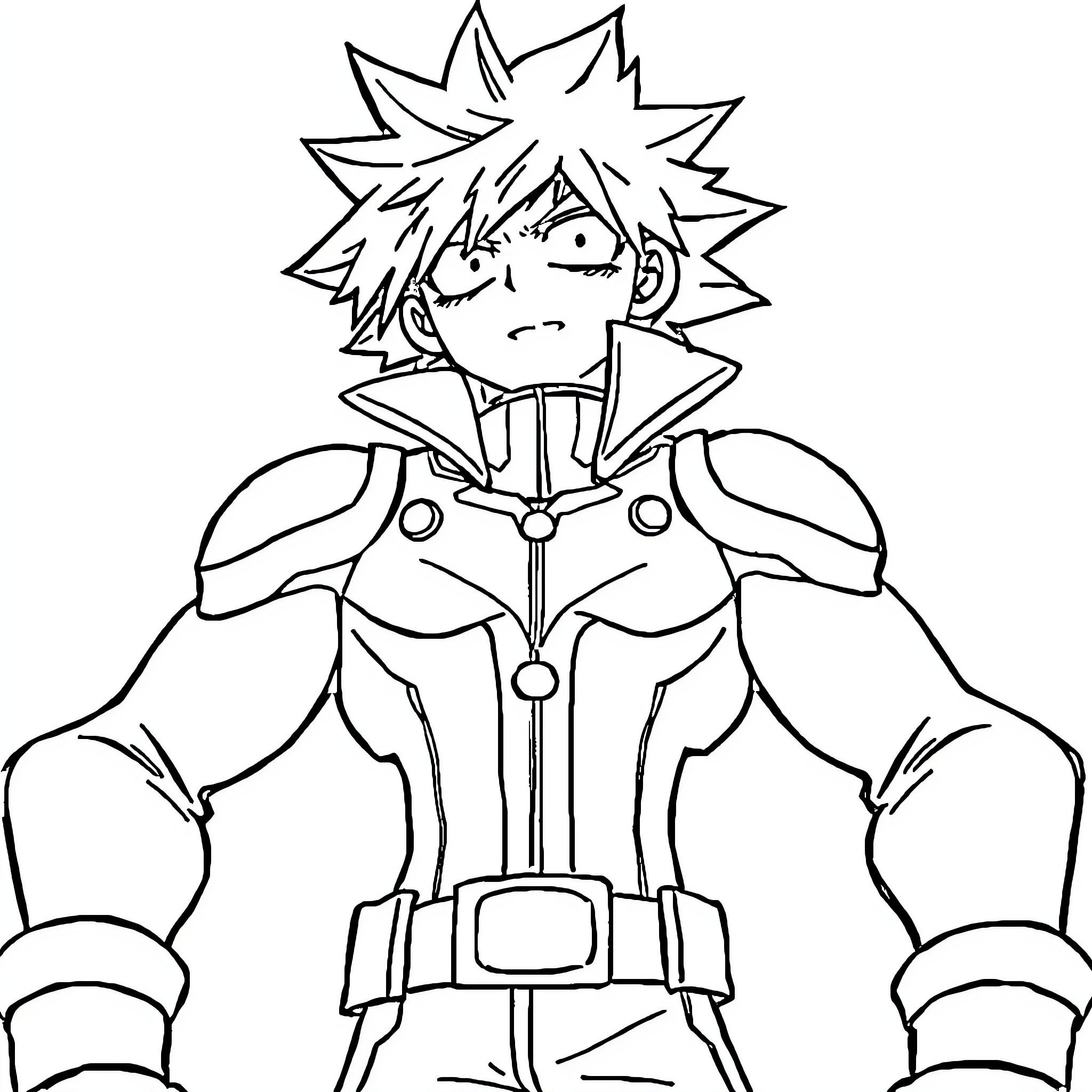 My Hero Academia: Determined Protagonist in Action Coloring Page (free black-and-white line drawing printable PDF for all, from beginners to advanced learners, including children, teens, adults, and seniors)