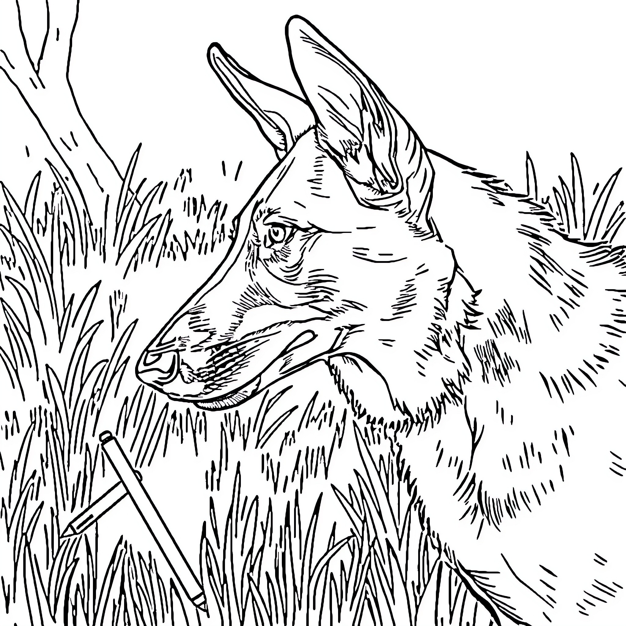 Pastor Malinois observing the wilderness Coloring Page (free black-and-white line drawing printable PDF for all, from beginners to advanced learners, including children, teens, adults, and seniors)