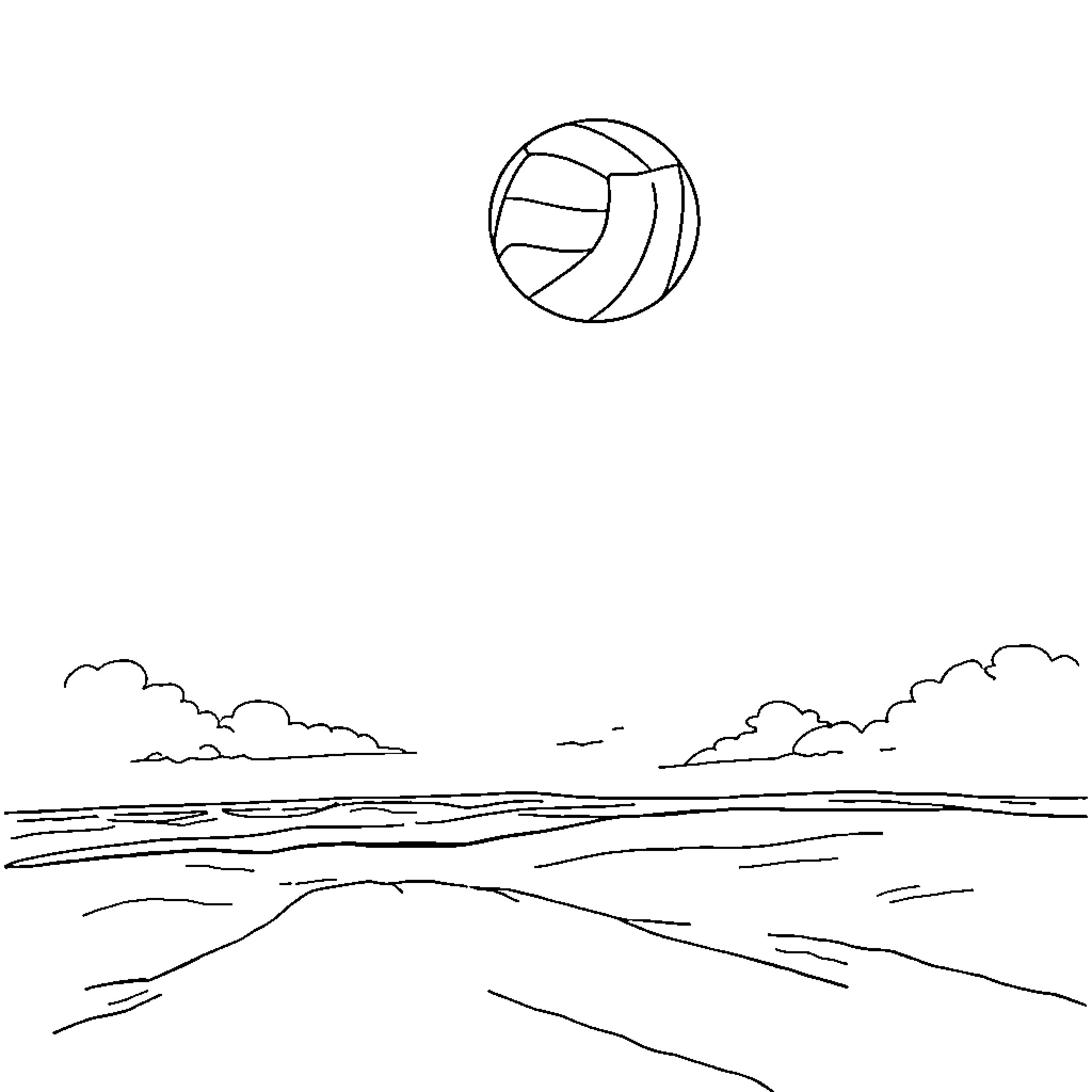 Volleyball game in the outdoor field Coloring Page (free black-and-white line drawing printable PDF for all, from beginners to advanced learners, including children, teens, adults, and seniors)