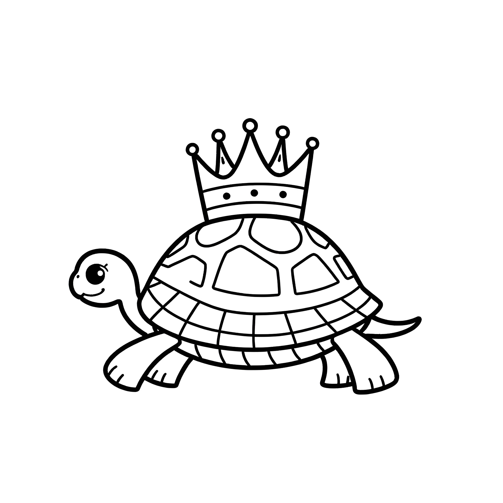 Turtle wearing a crown Coloring Page (free black-and-white line drawing printable PDF for all, from beginners to advanced learners, including children, teens, adults, and seniors)