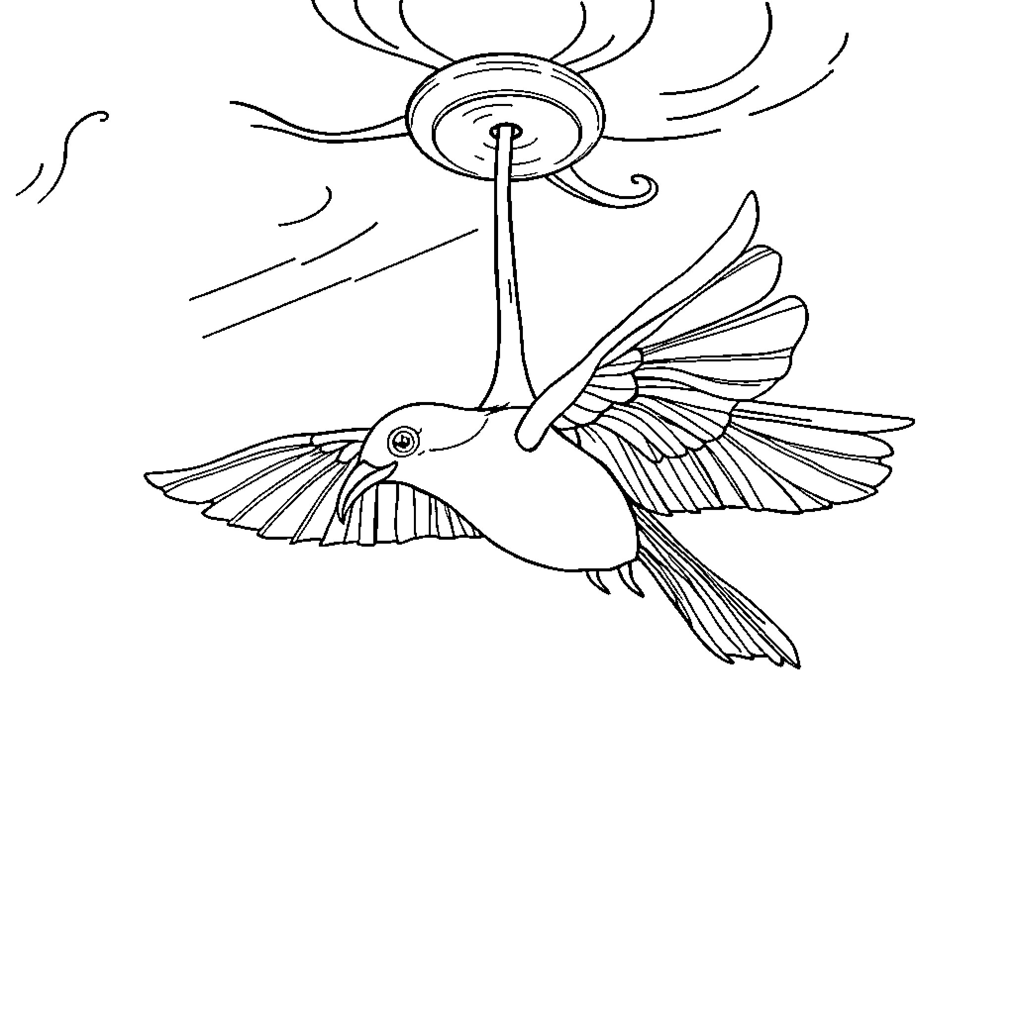 Bat-like creature hovering in the air Coloring Page (free black-and-white line drawing printable PDF for all, from beginners to advanced learners, including children, teens, adults, and seniors)
