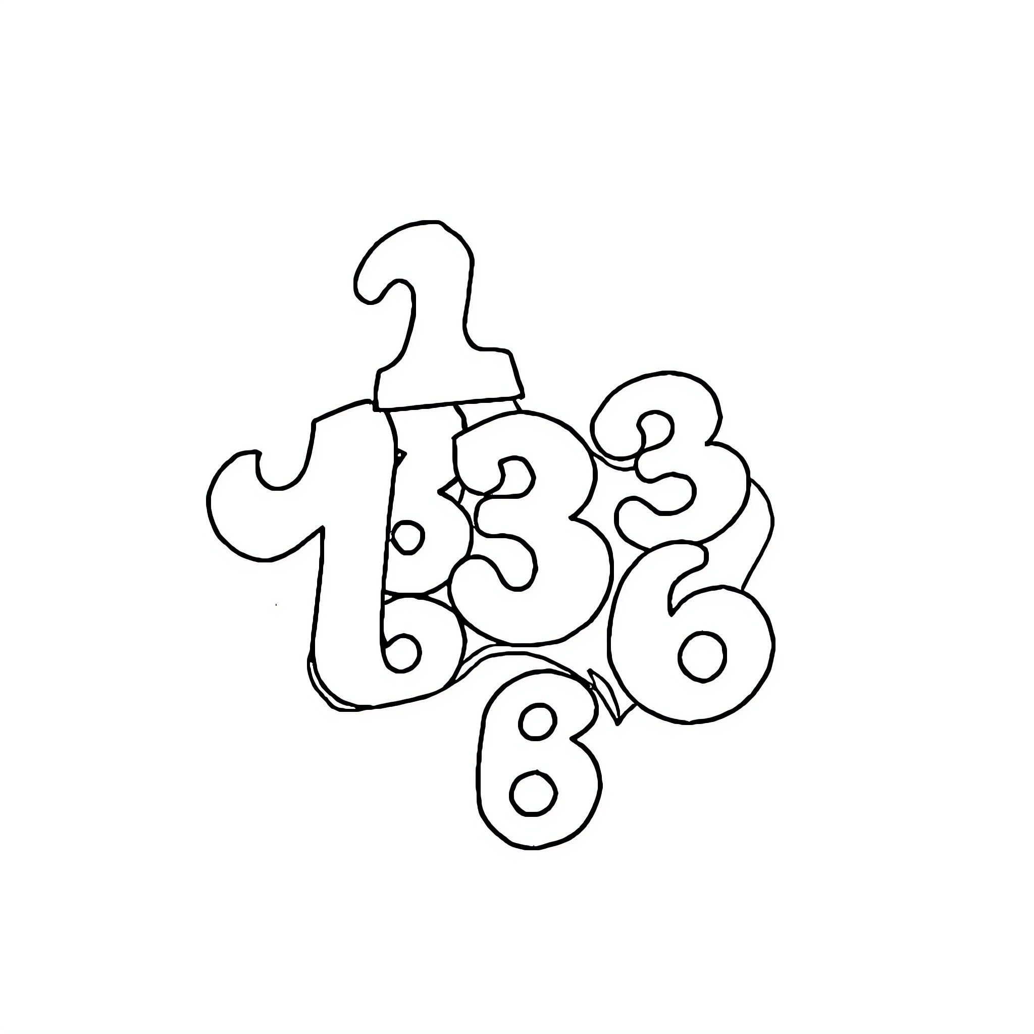 Number Playful Numerical Shapes Coloring Page (free black-and-white line drawing printable PDF for all, from beginners to advanced learners, including children, teens, adults, and seniors)