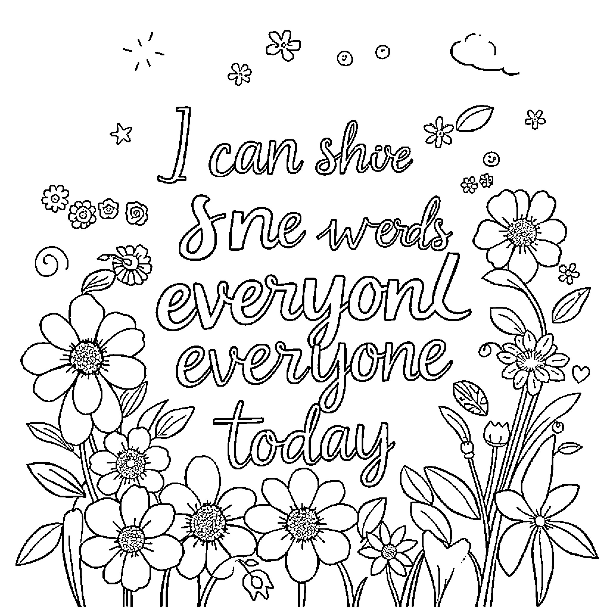 Kind Word Brings Joy to Everyone Today Coloring Page (free black-and-white line drawing printable PDF for all, from beginners to advanced learners, including children, teens, adults, and seniors)
