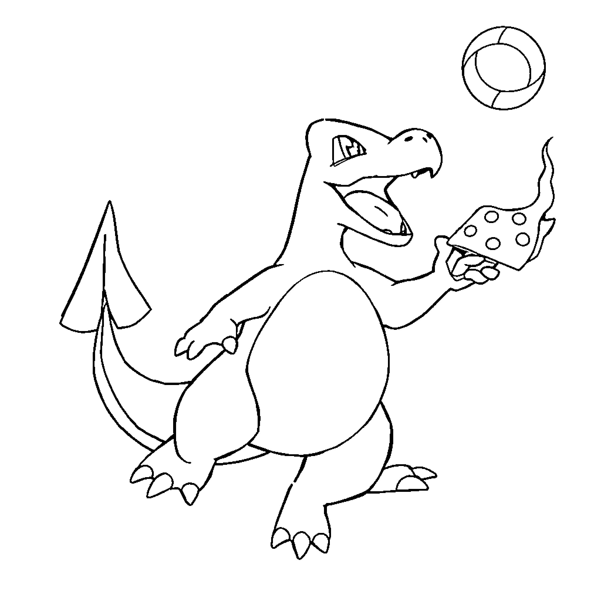 Charizard playing with a ball in the wild Coloring Page (free black-and-white line drawing printable PDF for all, from beginners to advanced learners, including children, teens, adults, and seniors)