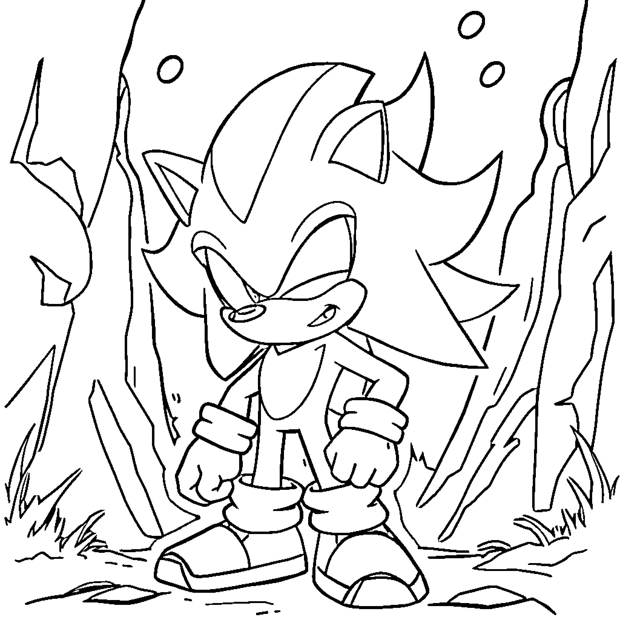 Shadow of a playful character in a mysterious environment Coloring Page (free black-and-white line drawing printable PDF for all, from beginners to advanced learners, including children, teens, adults, and seniors)