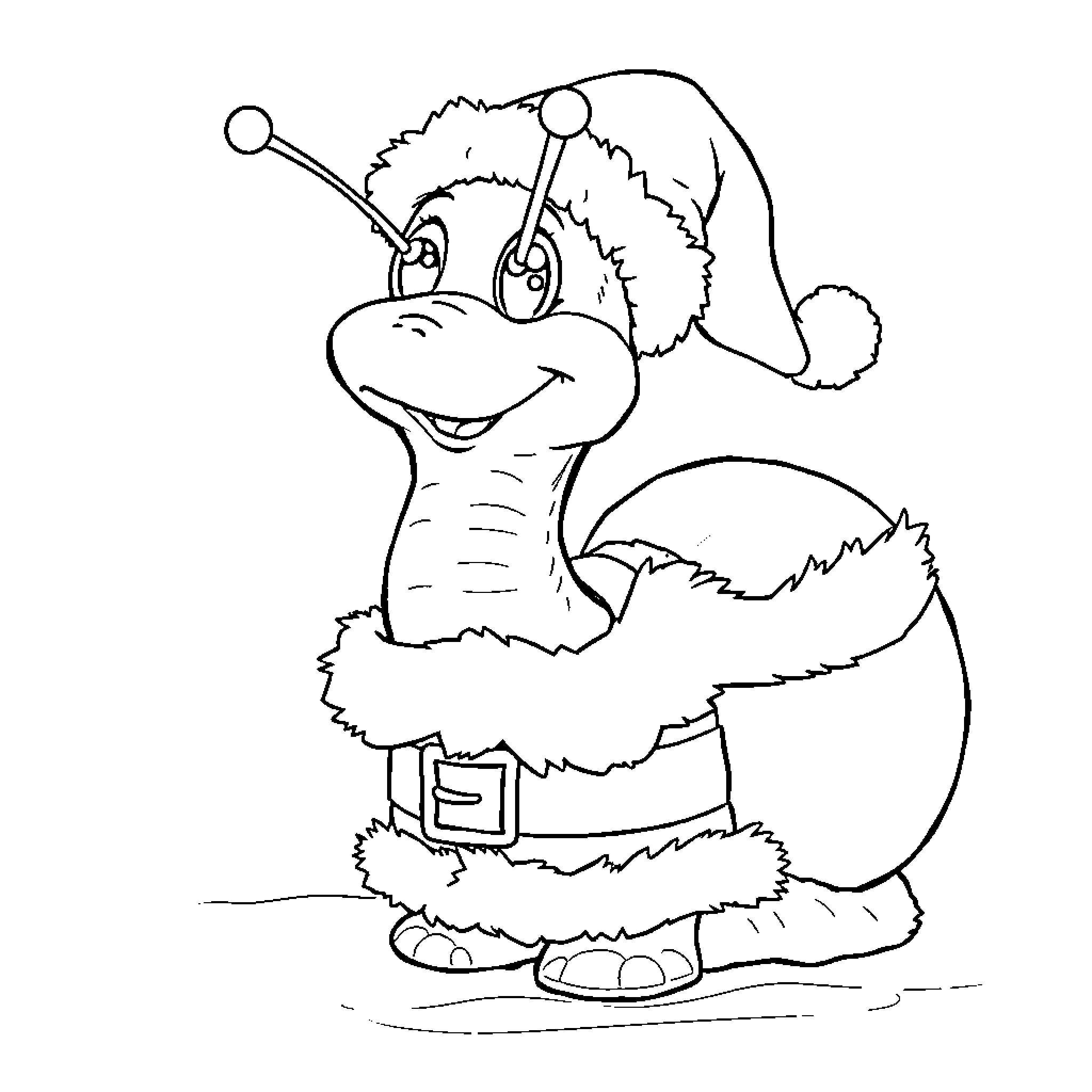 Gary the Smiling Christmas Caterpillar Coloring Page (free black-and-white line drawing printable PDF for all, from beginners to advanced learners, including children, teens, adults, and seniors)