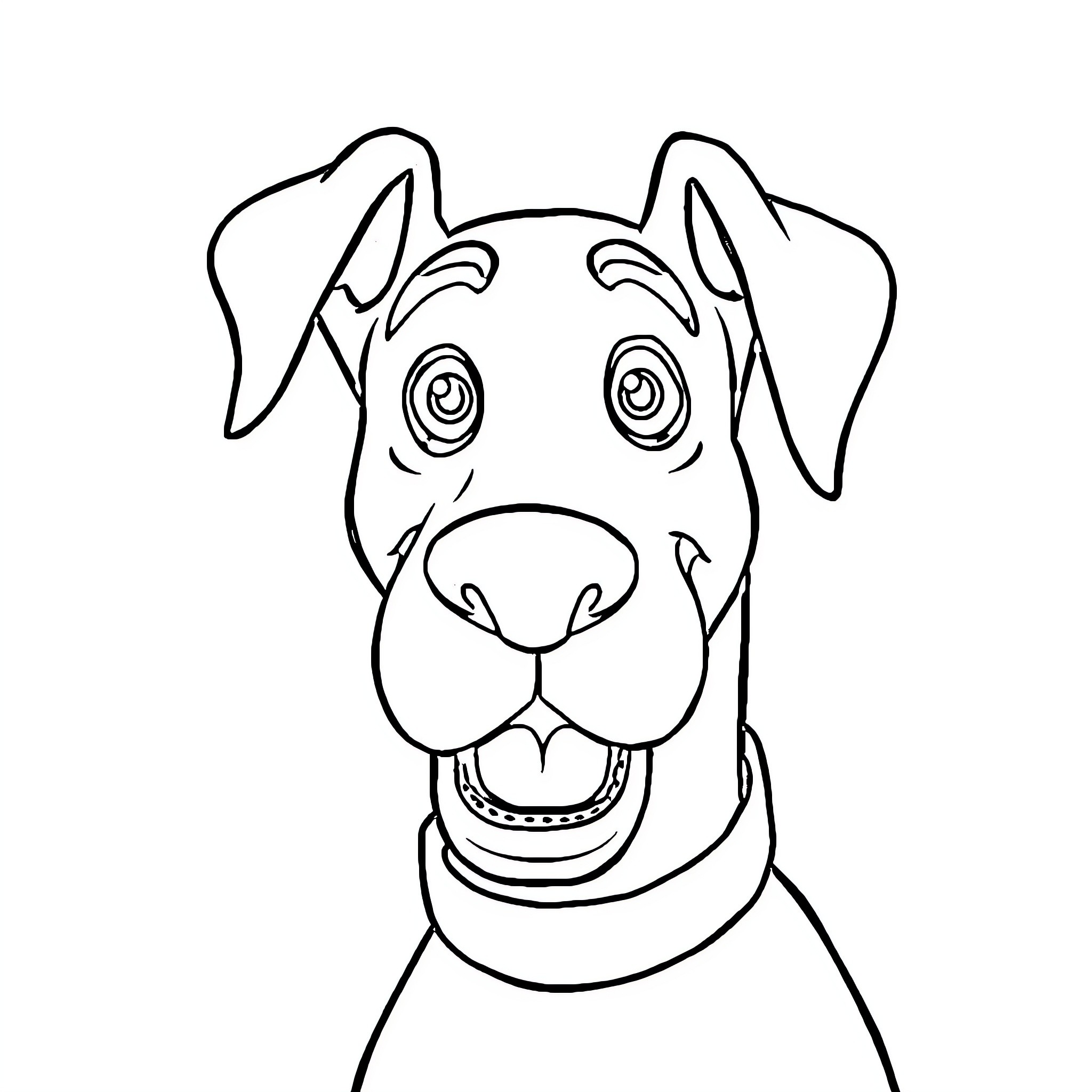 Scooby Doo's Curious Expression Coloring Page (free black-and-white line drawing printable PDF for all, from beginners to advanced learners, including children, teens, adults, and seniors)