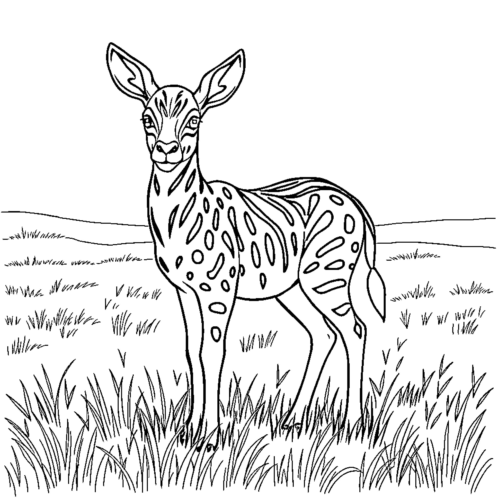 Nyala in the Wilderness Coloring Page (free black-and-white line drawing printable PDF for all, from beginners to advanced learners, including children, teens, adults, and seniors)