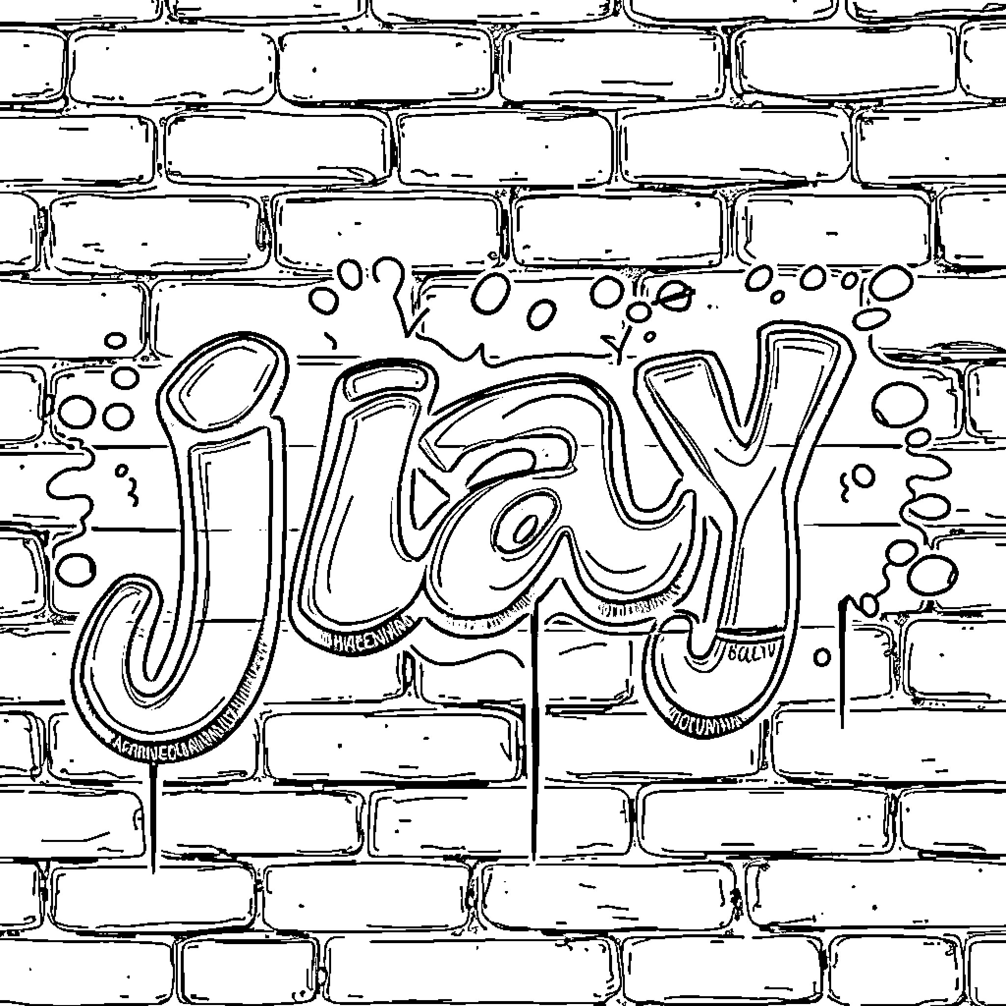 Jay's Playful Graffiti on the Wall Coloring Page (free black-and-white line drawing printable PDF for all, from beginners to advanced learners, including children, teens, adults, and seniors)