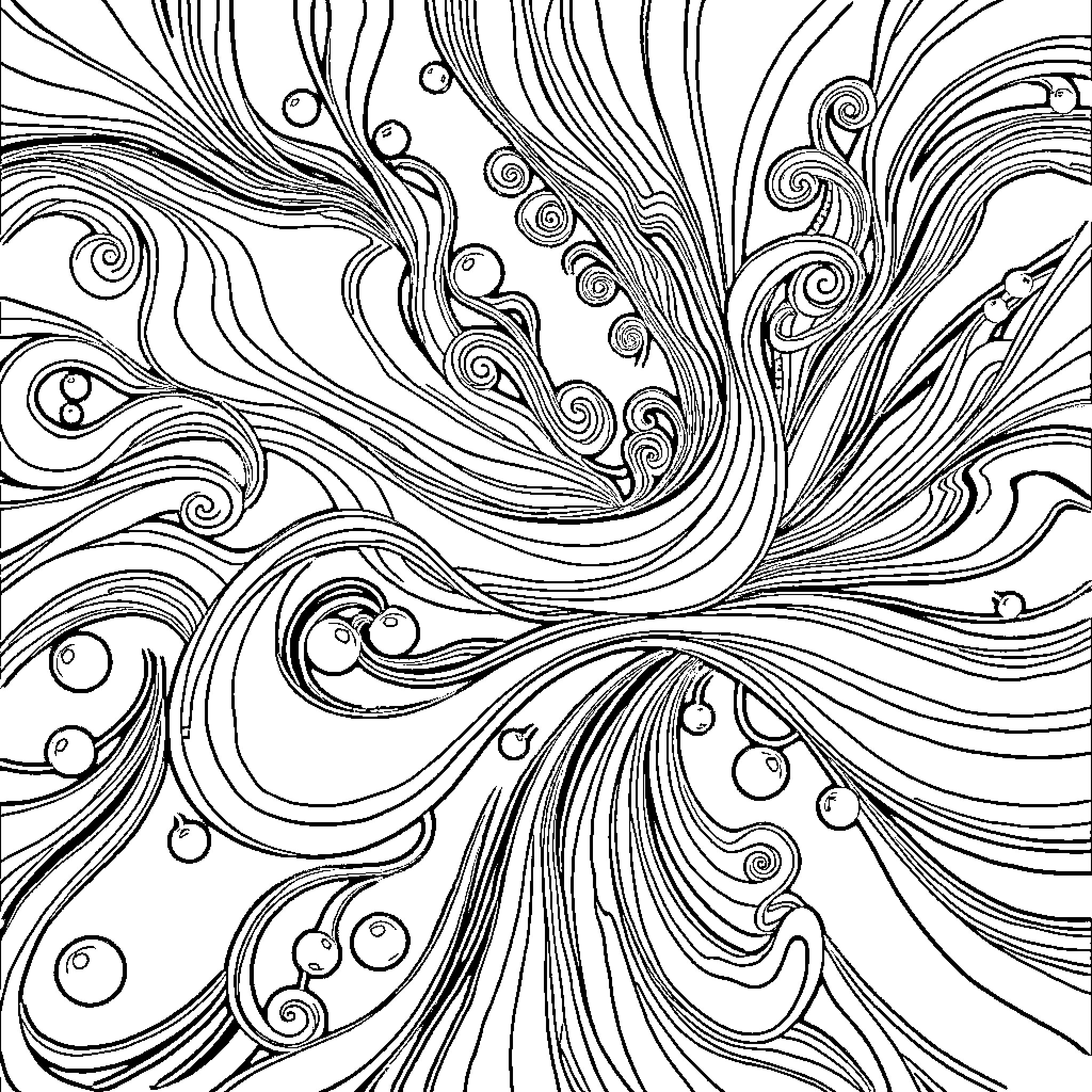 Swirl of Captivating Curves and Patterns Coloring Page (free black-and-white line drawing printable PDF for all, from beginners to advanced learners, including children, teens, adults, and seniors)