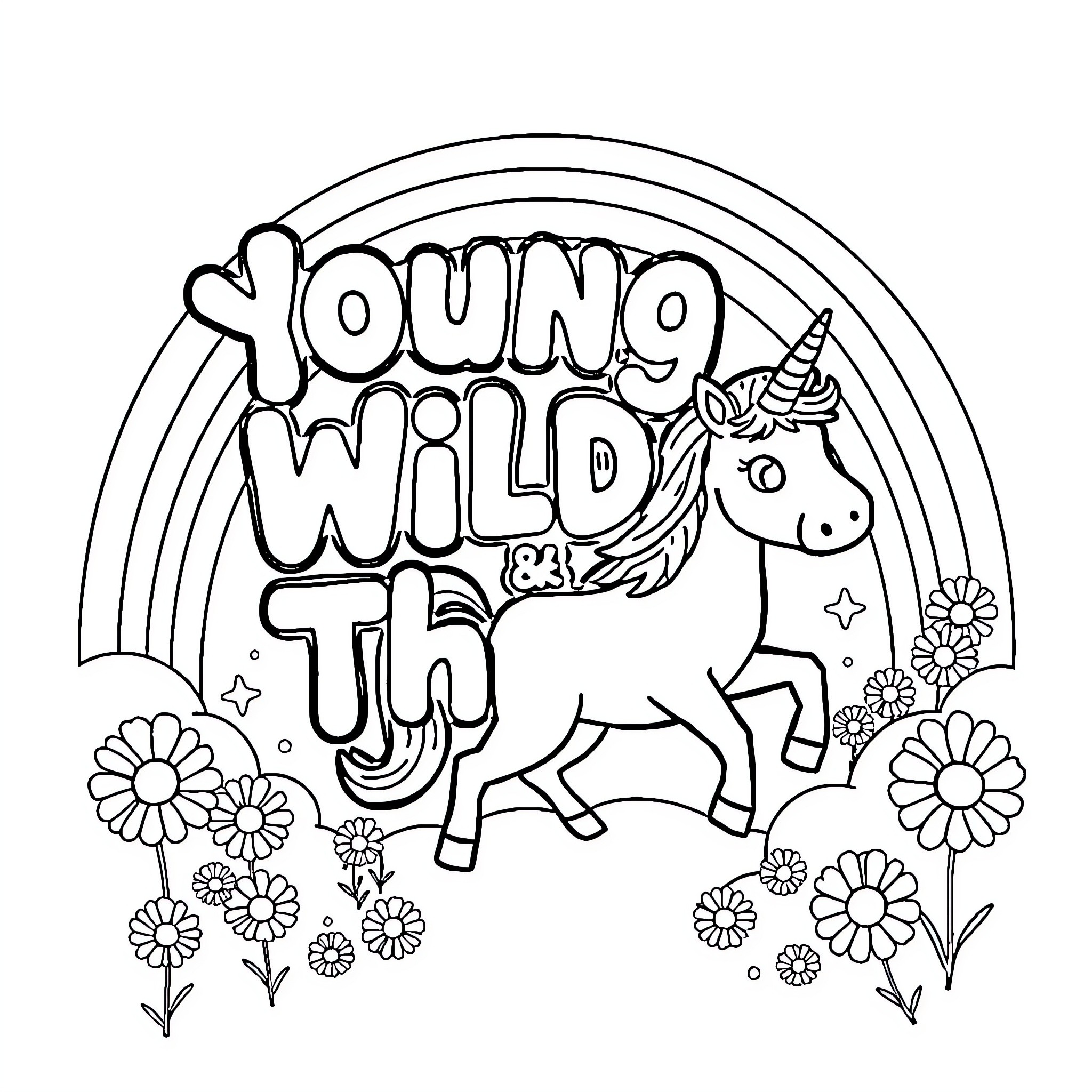 Unicorn Celebrates Young Wild Life Coloring Page (free black-and-white line drawing printable PDF for all, from beginners to advanced learners, including children, teens, adults, and seniors)