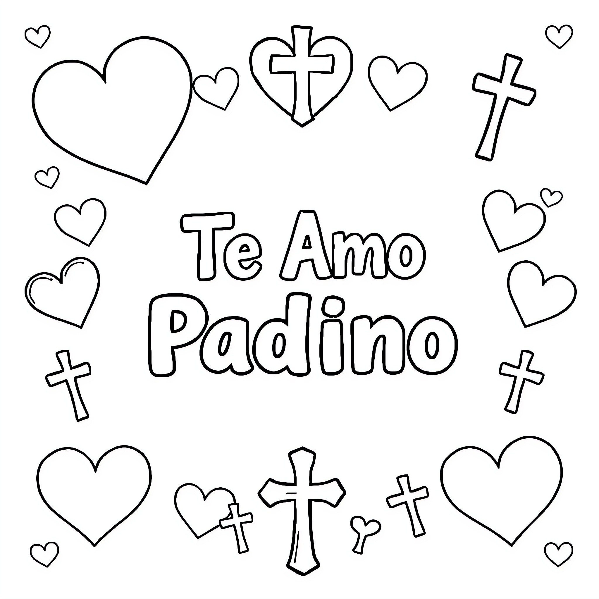 Cross-themed hearts and religious symbols Coloring Page (free black-and-white line drawing printable PDF for all, from beginners to advanced learners, including children, teens, adults, and seniors)