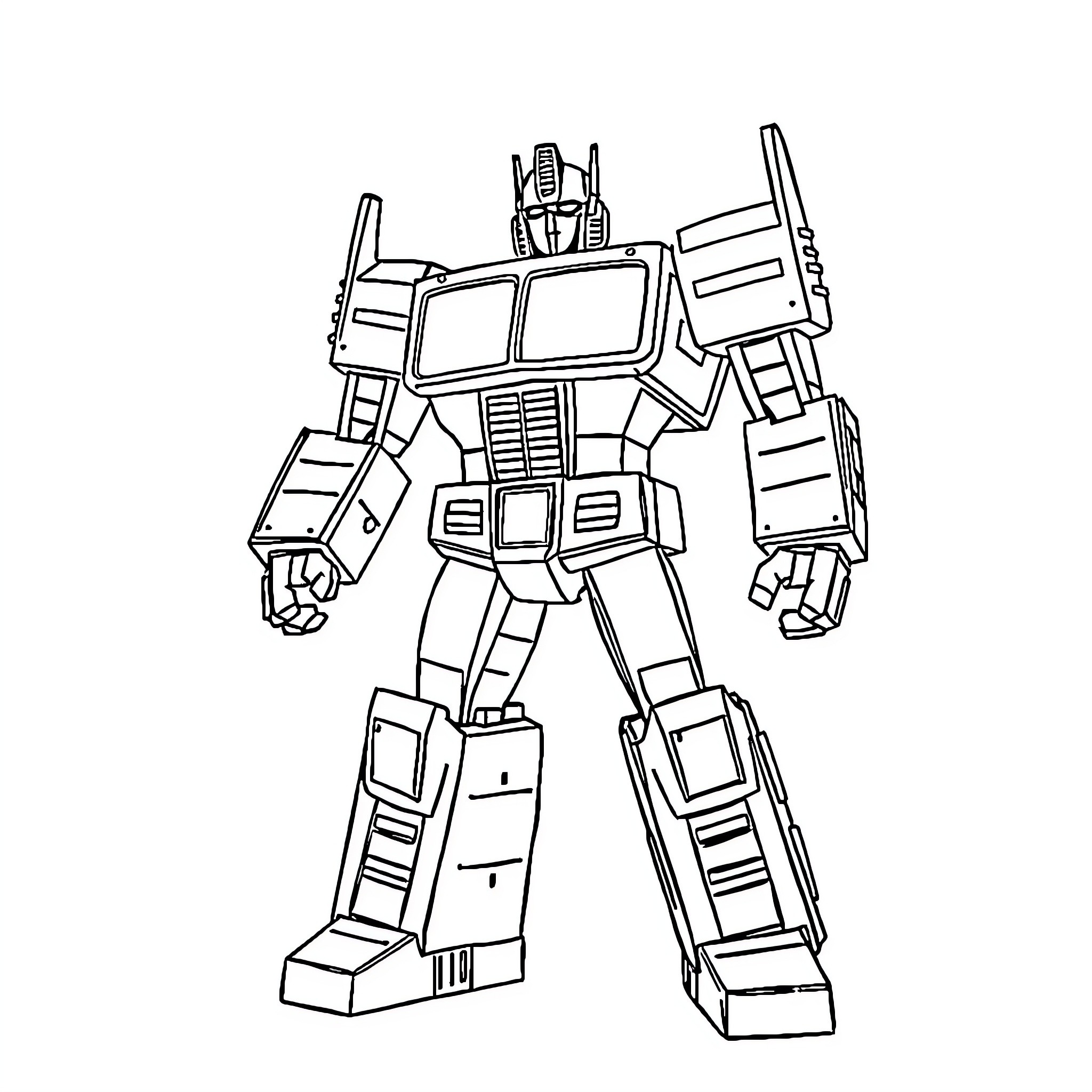 Optimus Prime in Heroic Robotic Pose Coloring Page (free black-and-white line drawing printable PDF for all, from beginners to advanced learners, including children, teens, adults, and seniors)