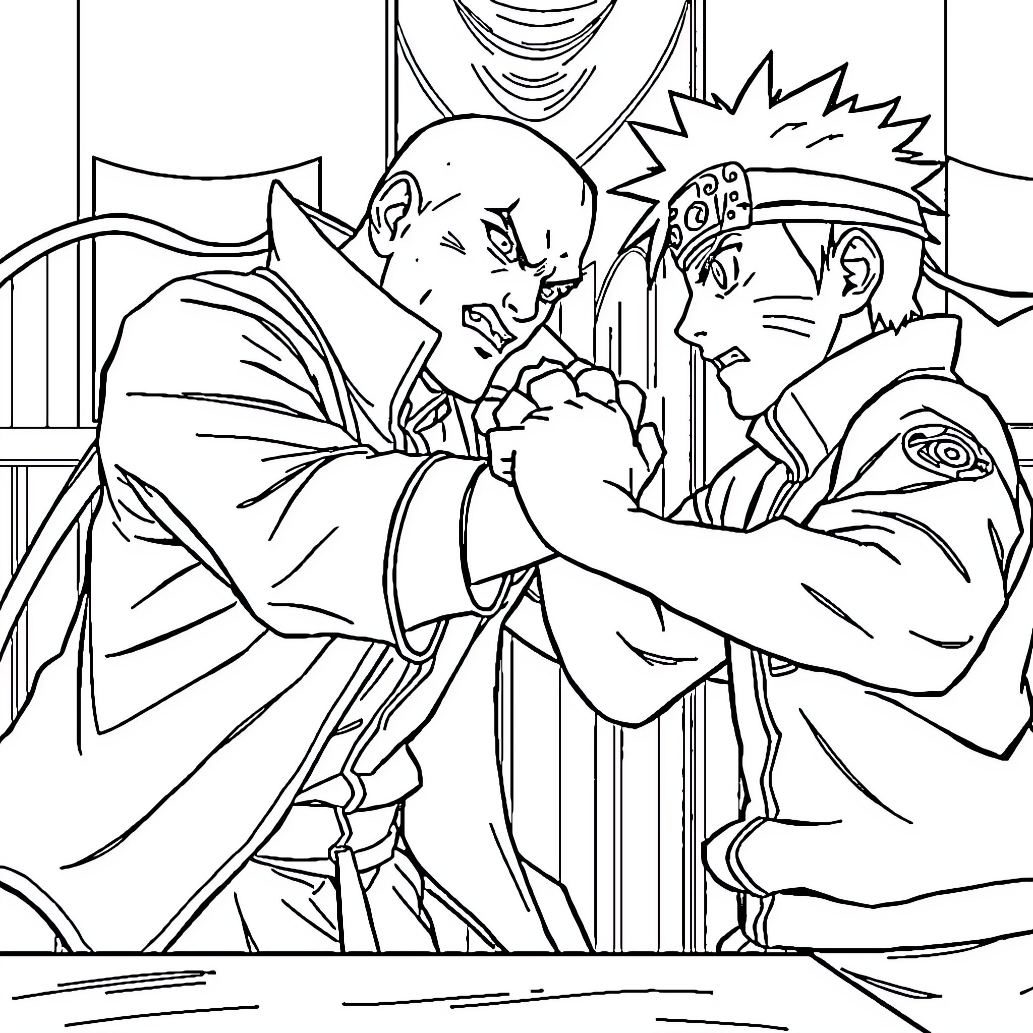 Tanjiro's heroic battle with determination Coloring Page (free black-and-white line drawing printable PDF for all, from beginners to advanced learners, including children, teens, adults, and seniors)