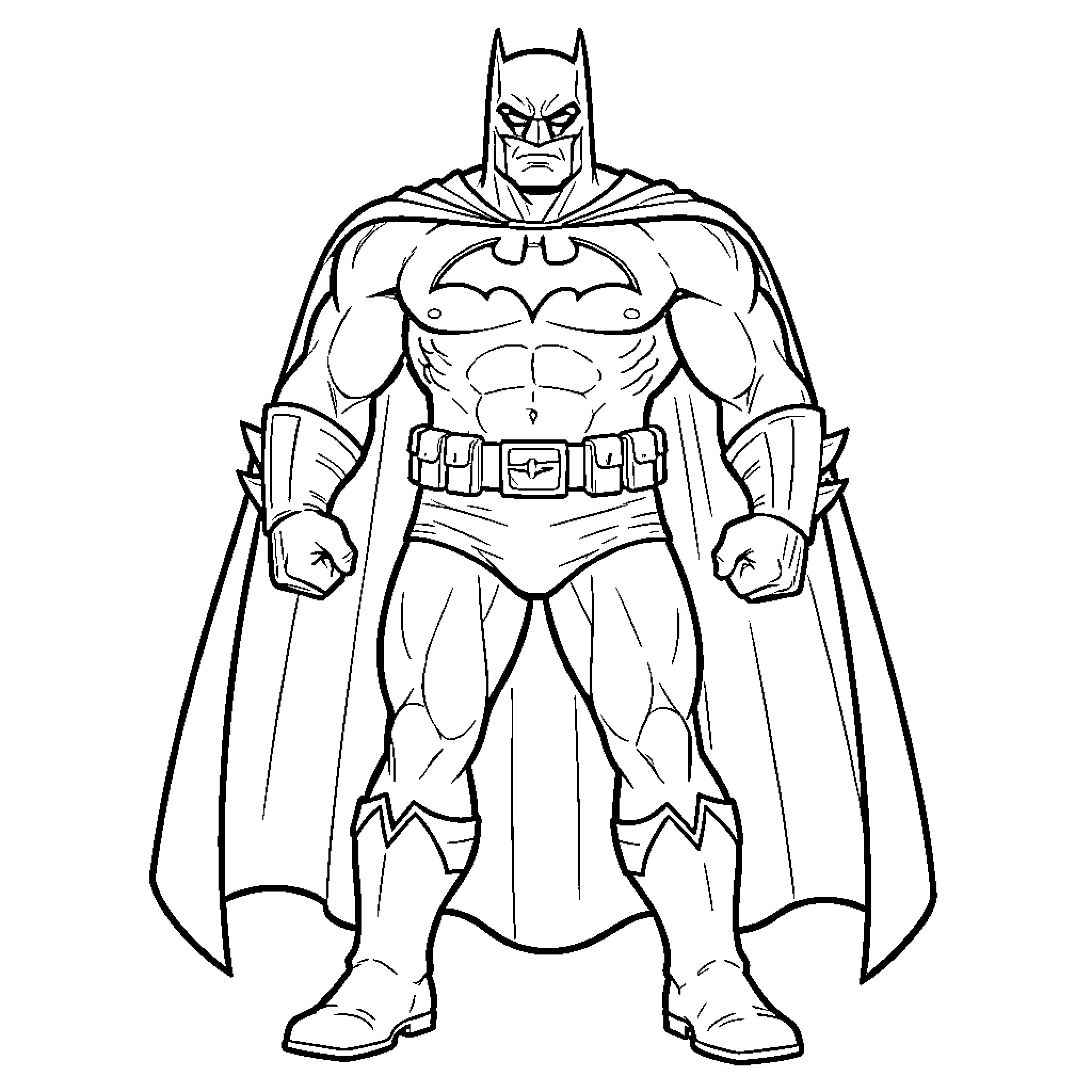 Hulk standing in a powerful superhero pose Coloring Page (free black-and-white line drawing printable PDF for all, from beginners to advanced learners, including children, teens, adults, and seniors)