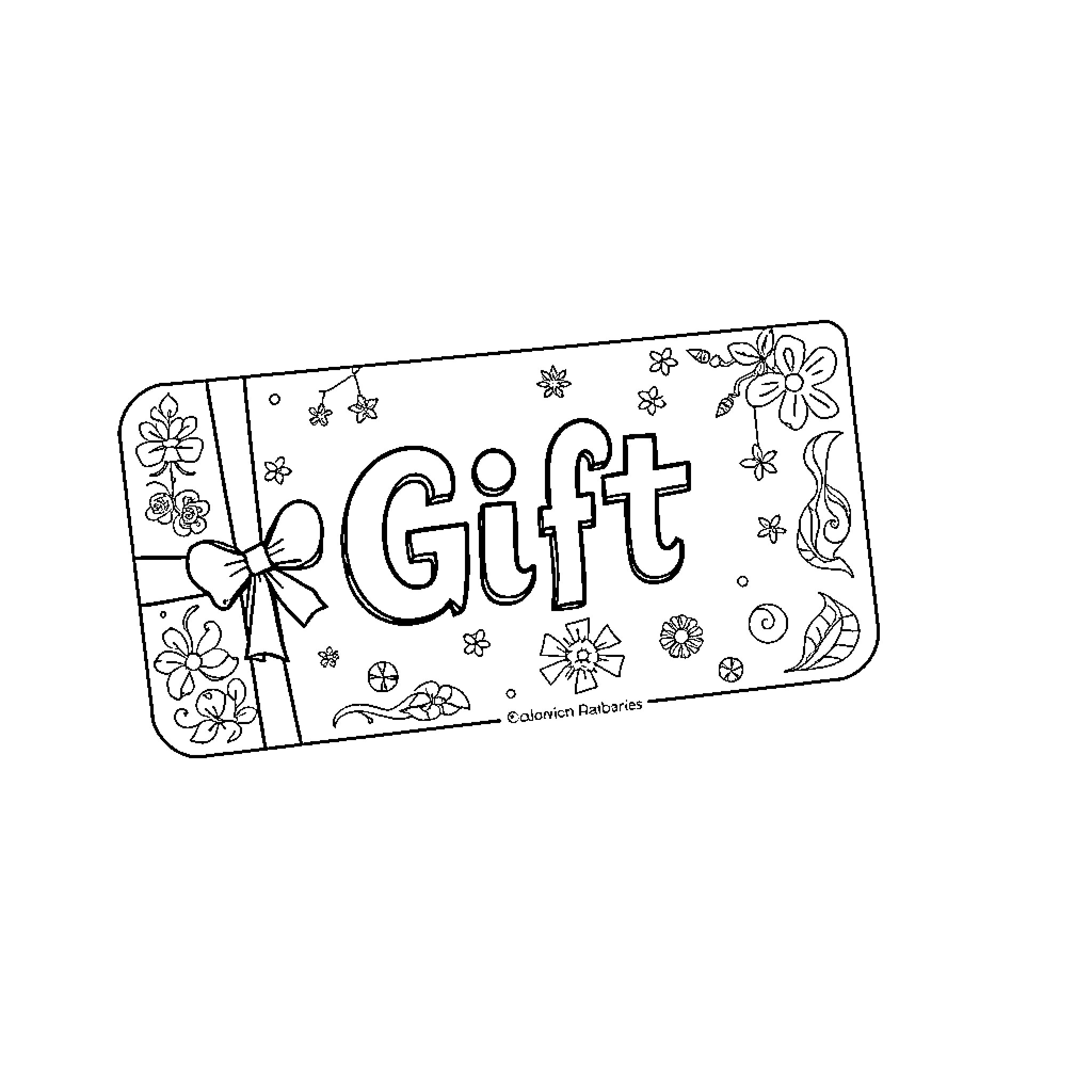 Gift Voucher with Floral Decorations Coloring Page (free black-and-white line drawing printable PDF for all, from beginners to advanced learners, including children, teens, adults, and seniors)