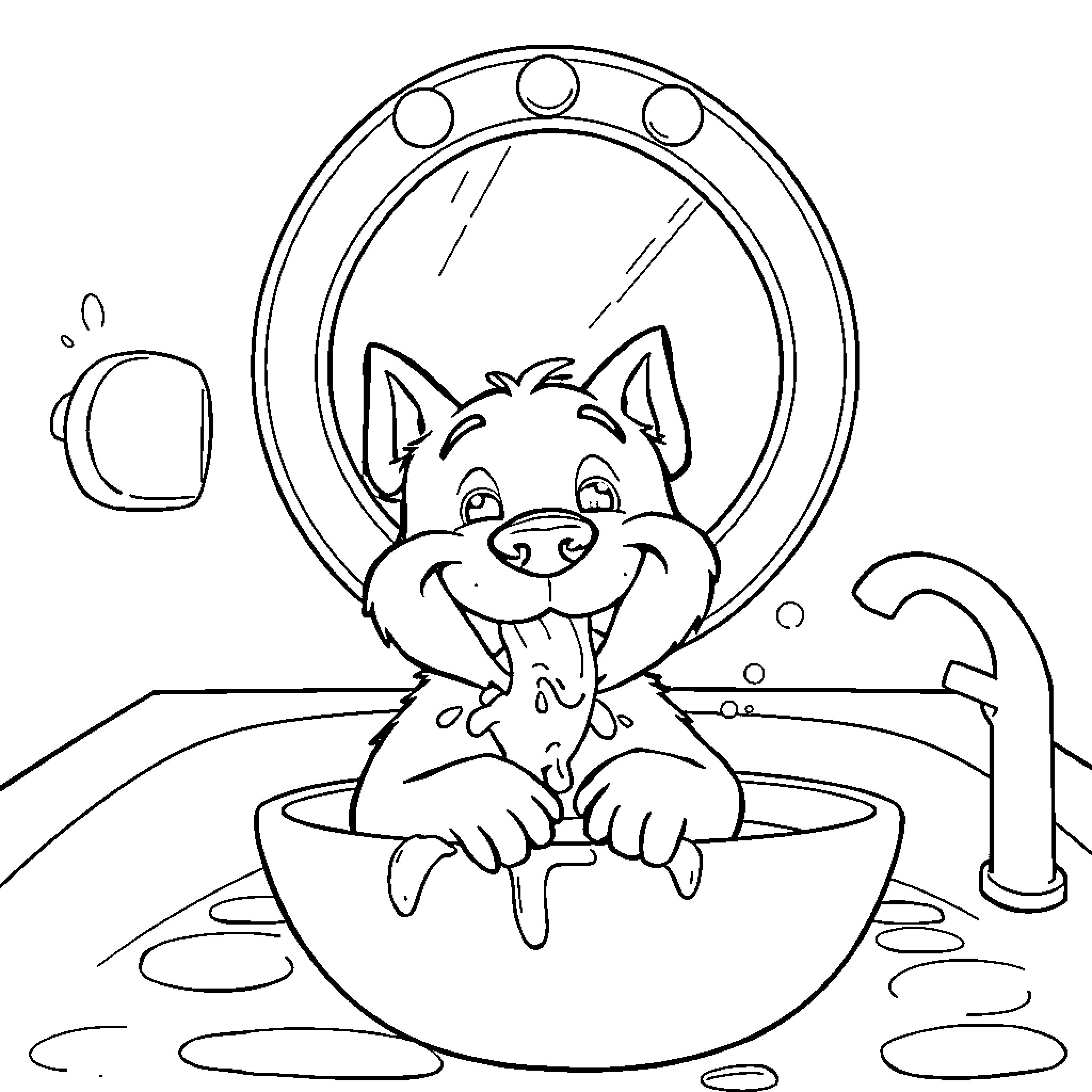 Bluey enjoying a fun bath time session Coloring Page (free black-and-white line drawing printable PDF for all, from beginners to advanced learners, including children, teens, adults, and seniors)