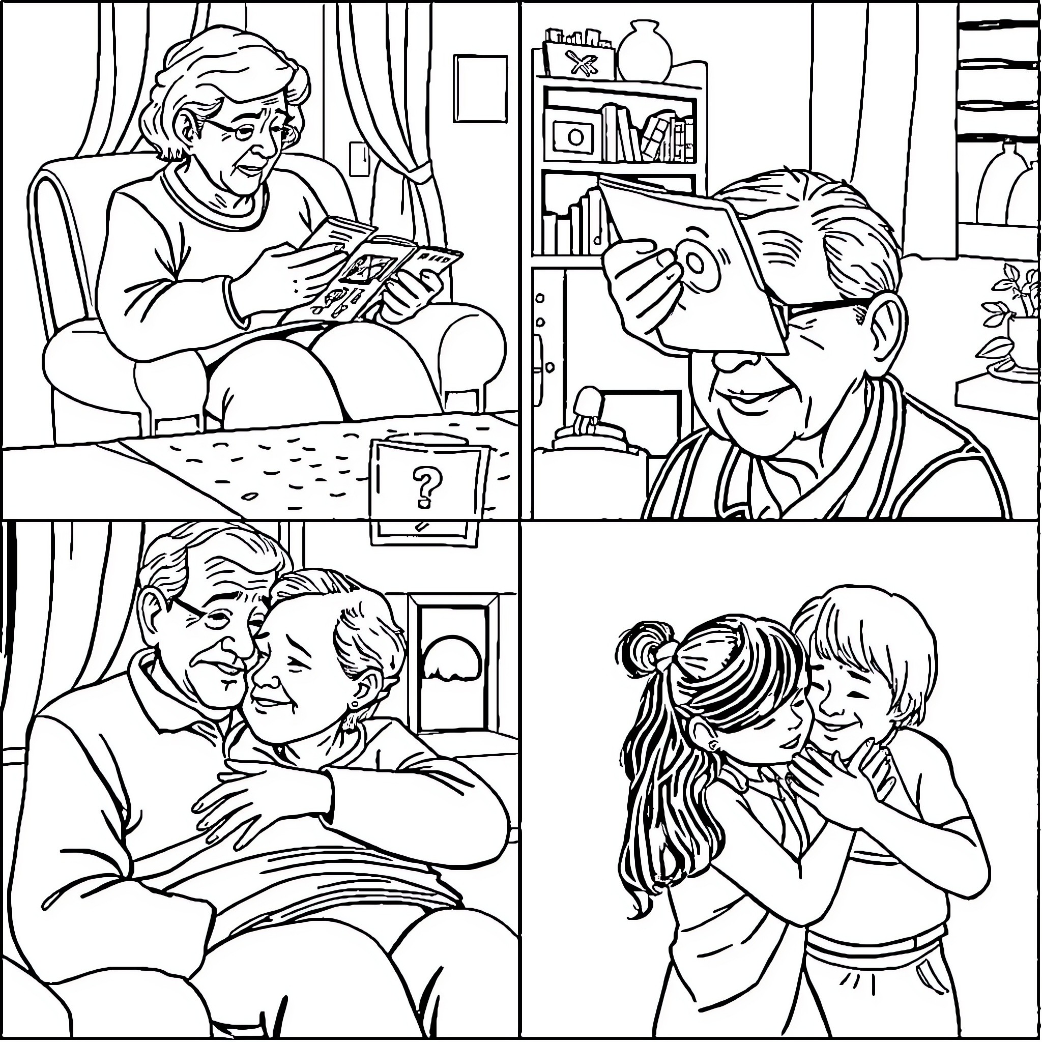Alzheimer's Journey: Cherished Moments Amidst Fading Memories Coloring Page (free black-and-white line drawing printable PDF for all, from beginners to advanced learners, including children, teens, adults, and seniors)