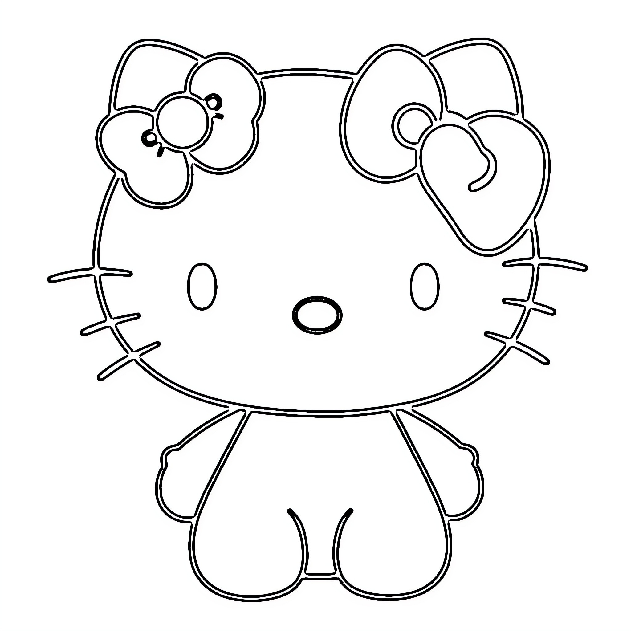 Hello Kitty with Floral Headband Coloring Page (free black-and-white line drawing printable PDF for all, from beginners to advanced learners, including children, teens, adults, and seniors)