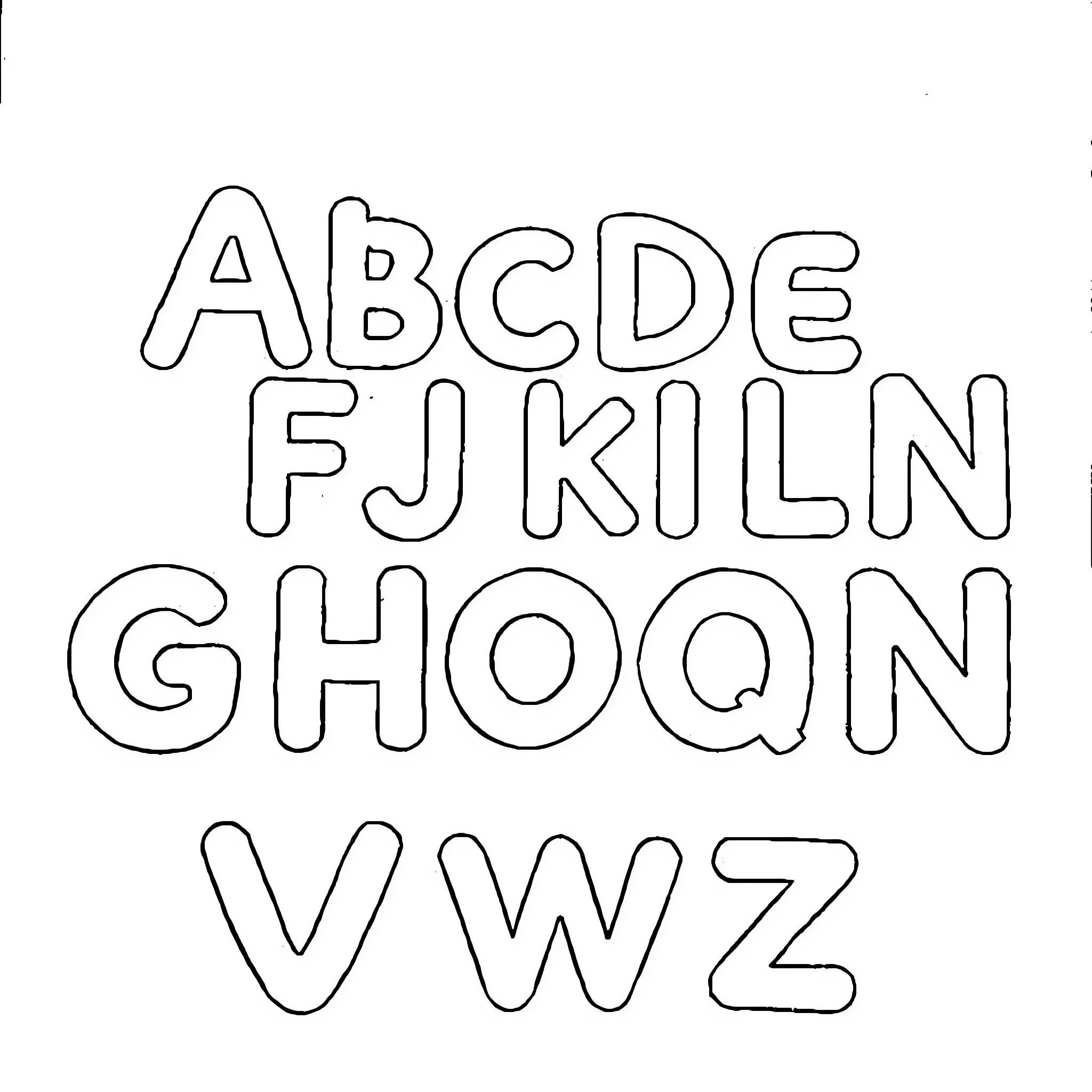 Alphabet letters drawn in simple black outlines Coloring Page (free black-and-white line drawing printable PDF for all, from beginners to advanced learners, including children, teens, adults, and seniors)
