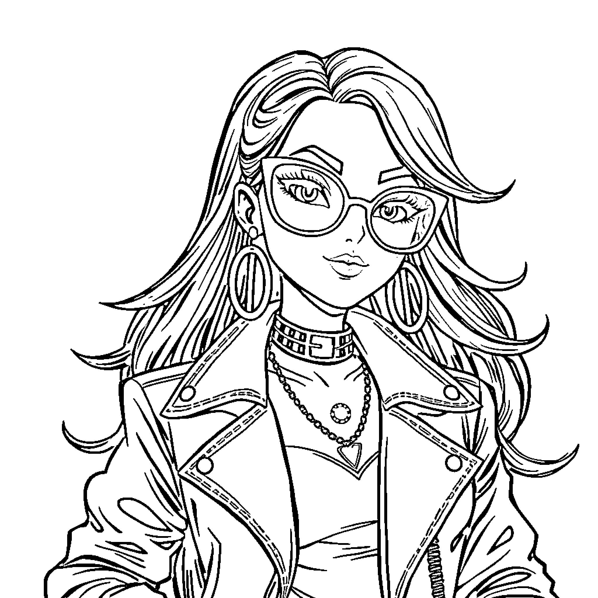 Gabriela's stylish and confident look Coloring Page (free black-and-white line drawing printable PDF for all, from beginners to advanced learners, including children, teens, adults, and seniors)