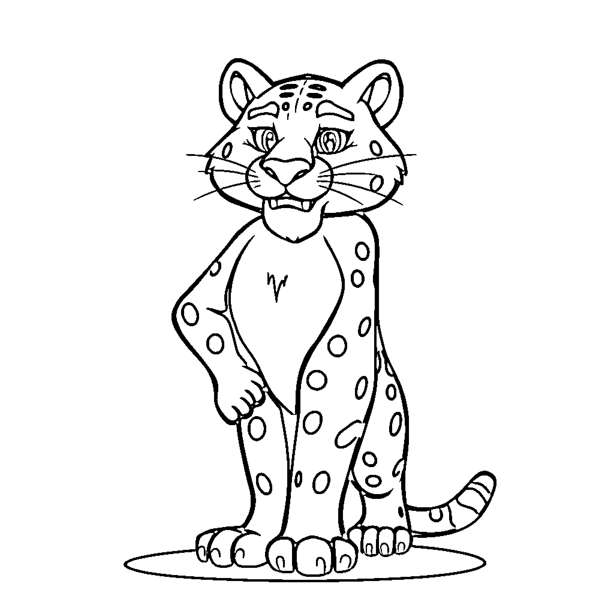 Cougar roaring with spotted fur Coloring Page (free black-and-white line drawing printable PDF for all, from beginners to advanced learners, including children, teens, adults, and seniors)