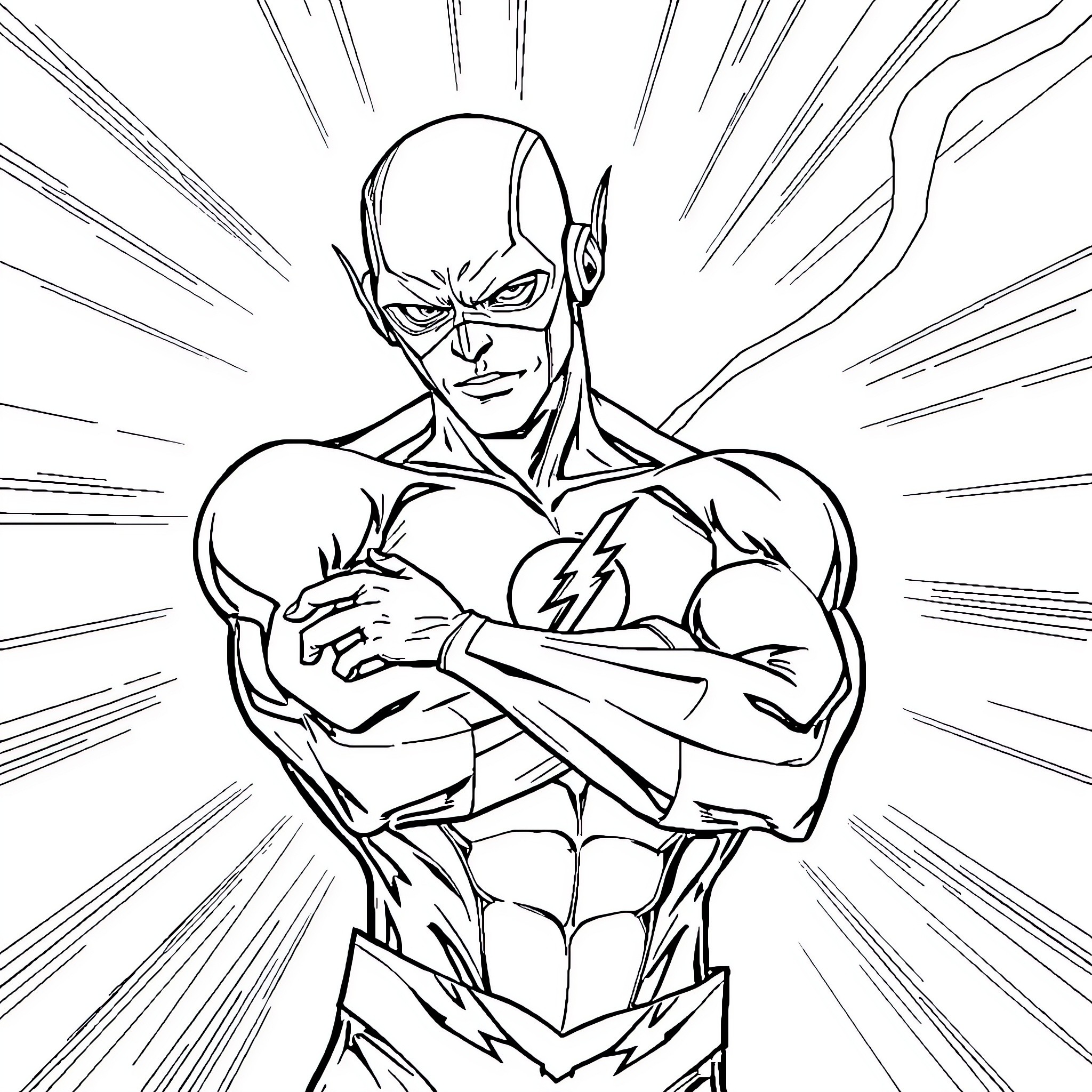 Flash of a Powerful Superhero Coloring Page (free black-and-white line drawing printable PDF for all, from beginners to advanced learners, including children, teens, adults, and seniors)