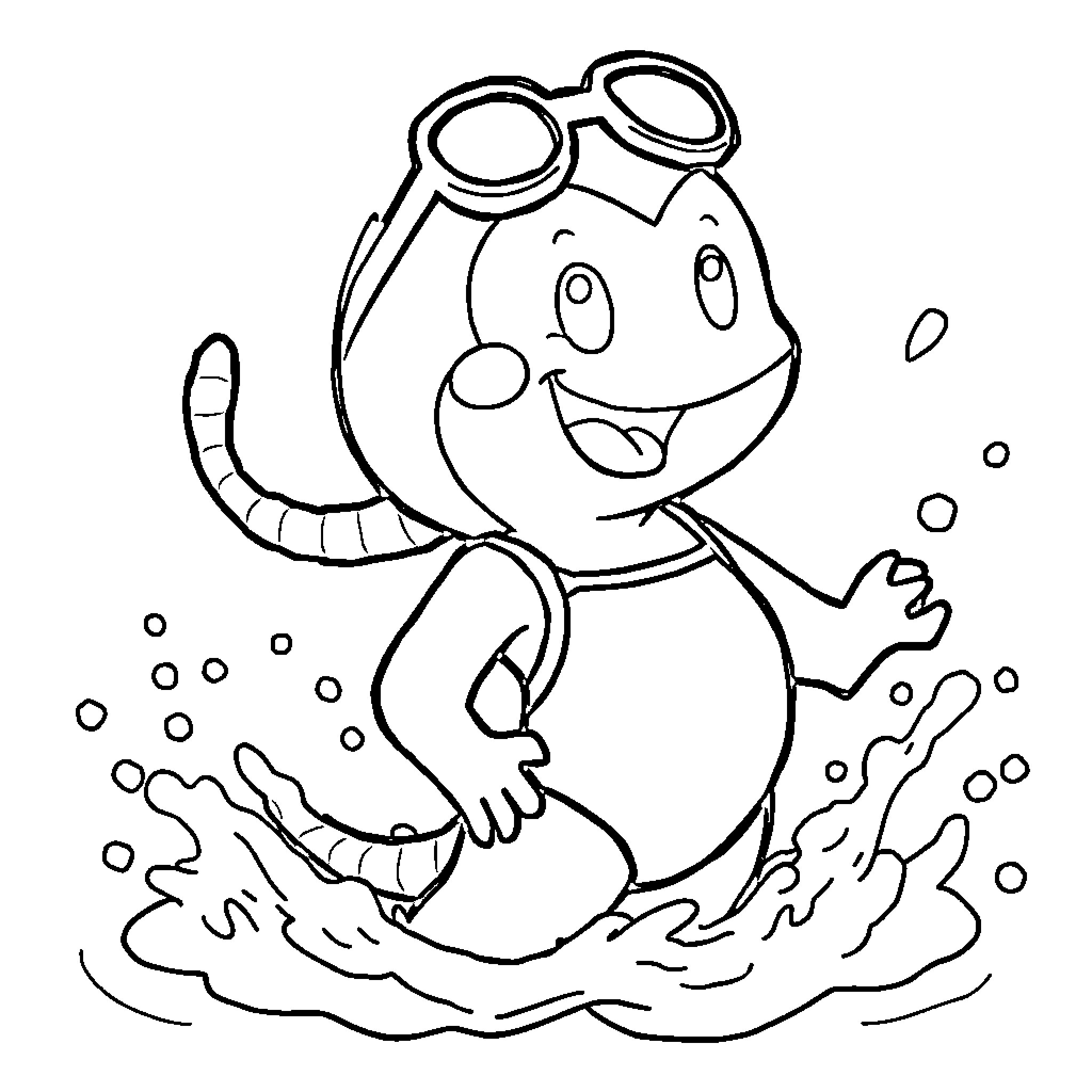 Lickitung splashing happily in the water Coloring Page (free black-and-white line drawing printable PDF for all, from beginners to advanced learners, including children, teens, adults, and seniors)