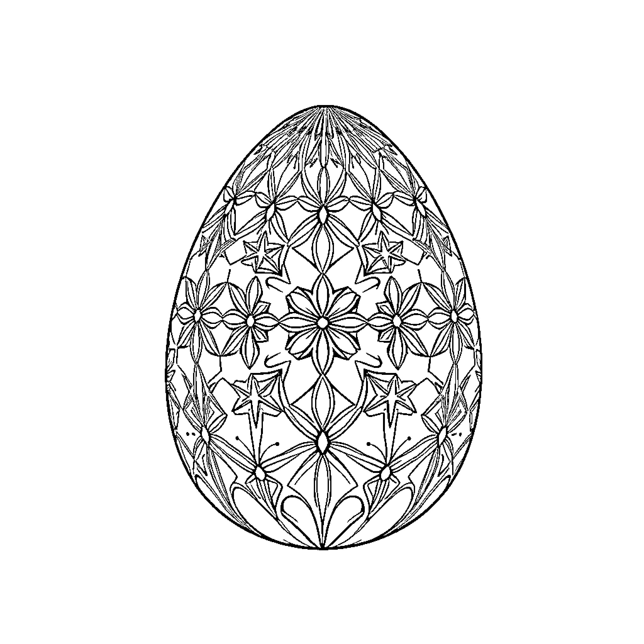 Egg decorated with intricate floral patterns Coloring Page (free black-and-white line drawing printable PDF for all, from beginners to advanced learners, including children, teens, adults, and seniors)