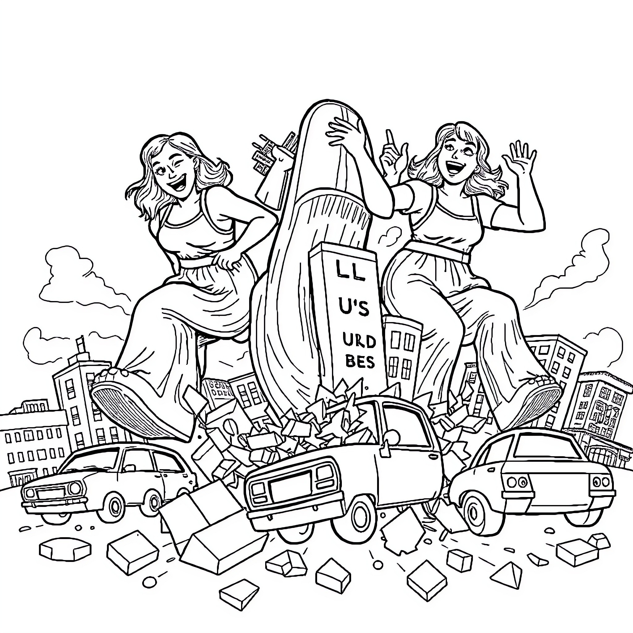 Women Participating in Protest Rally Coloring Page (free black-and-white line drawing printable PDF for all, from beginners to advanced learners, including children, teens, adults, and seniors)