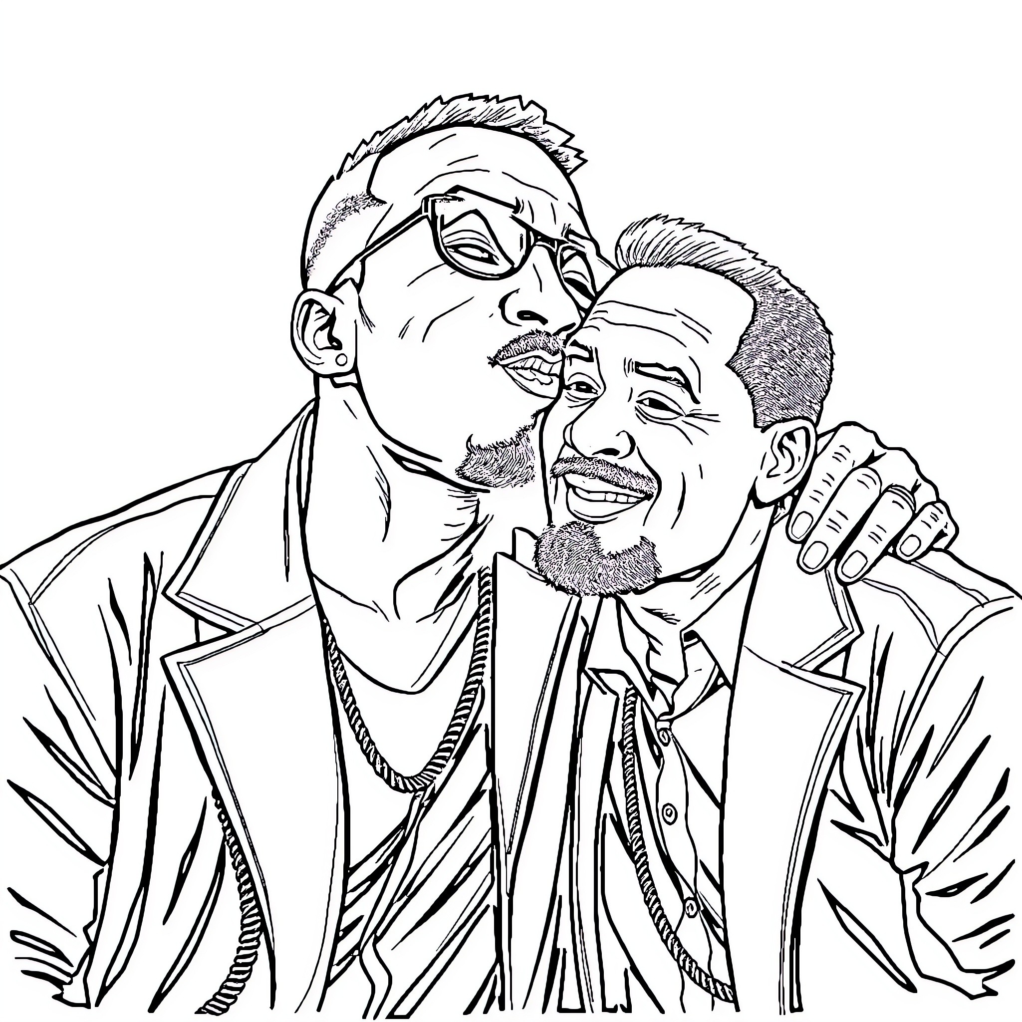 Jacob Fatu celebrating with a partner Coloring Page (free black-and-white line drawing printable PDF for all, from beginners to advanced learners, including children, teens, adults, and seniors)