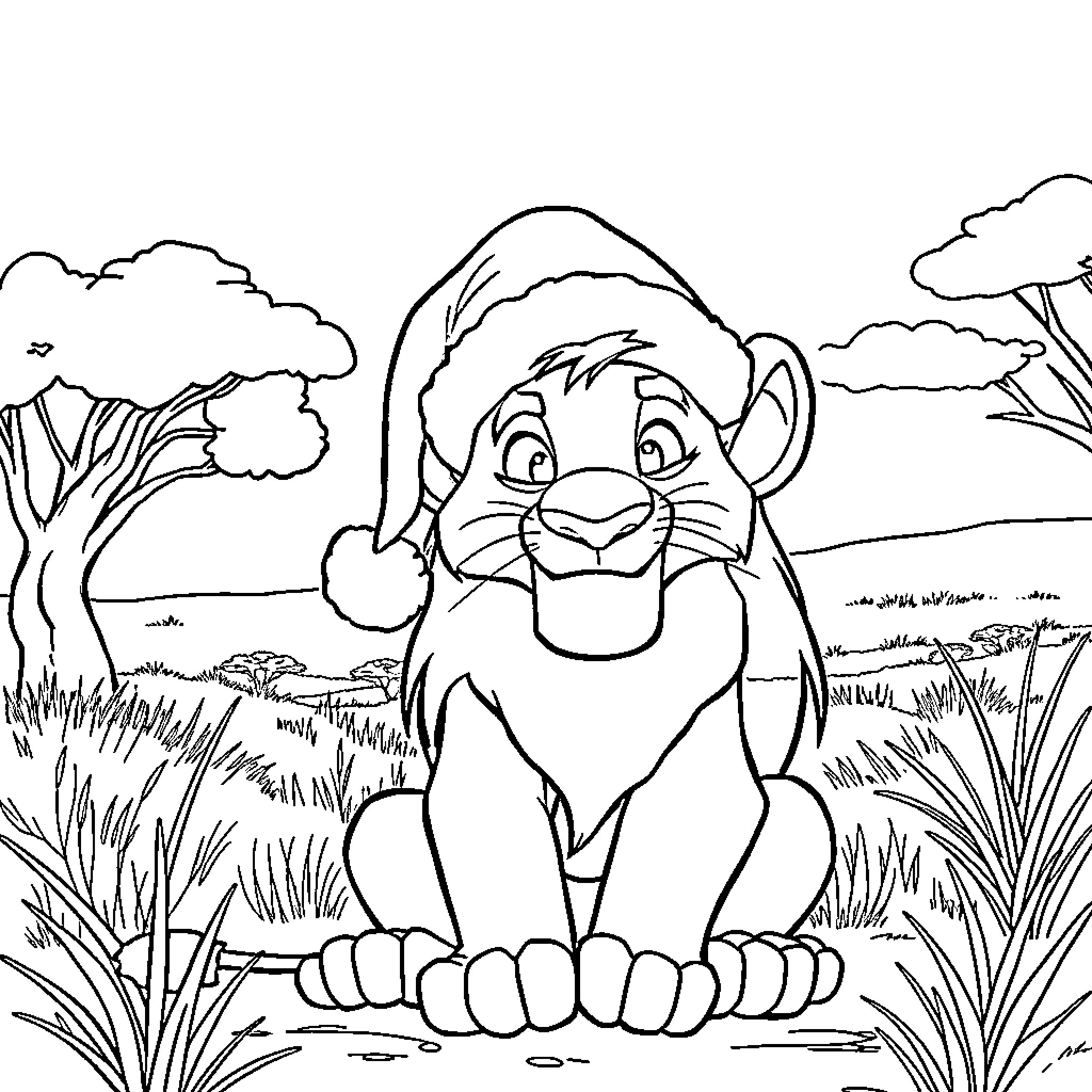 Scar in the Wild Savannah Coloring Page (free black-and-white line drawing printable PDF for all, from beginners to advanced learners, including children, teens, adults, and seniors)