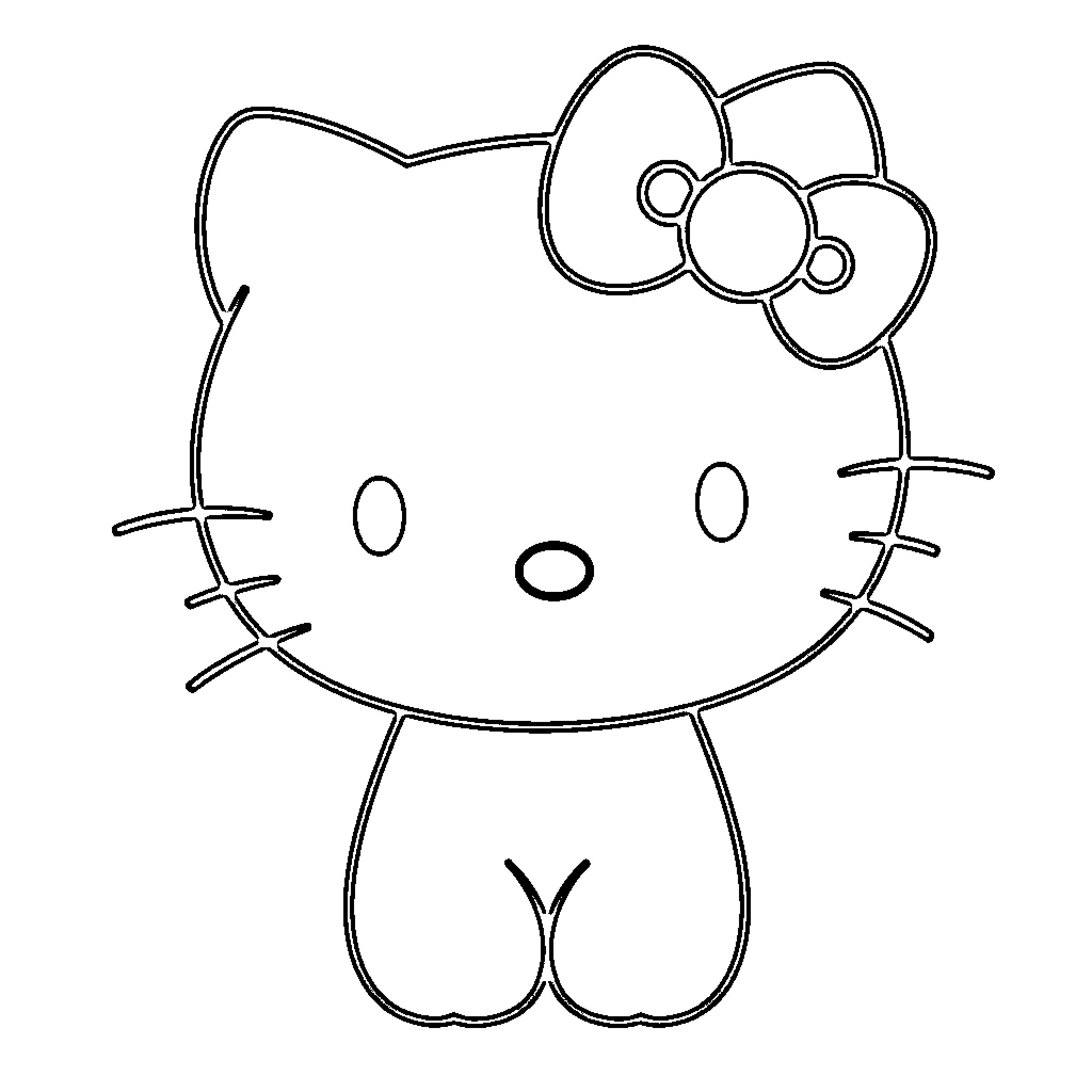 Hello Kitty sitting and looking ahead Coloring Page (free black-and-white line drawing printable PDF for all, from beginners to advanced learners, including children, teens, adults, and seniors)