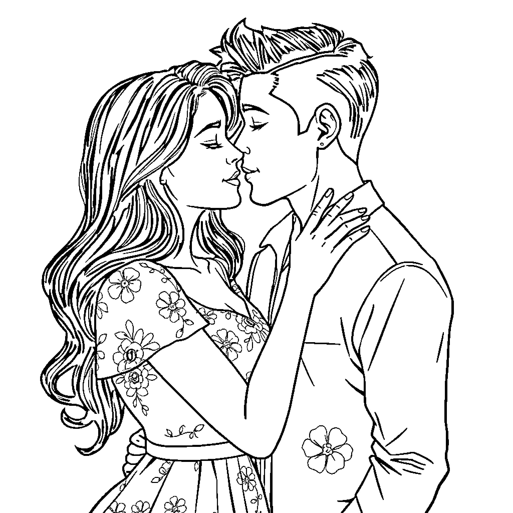 Mirna's intimate moment with her partner Coloring Page (free black-and-white line drawing printable PDF for all, from beginners to advanced learners, including children, teens, adults, and seniors)