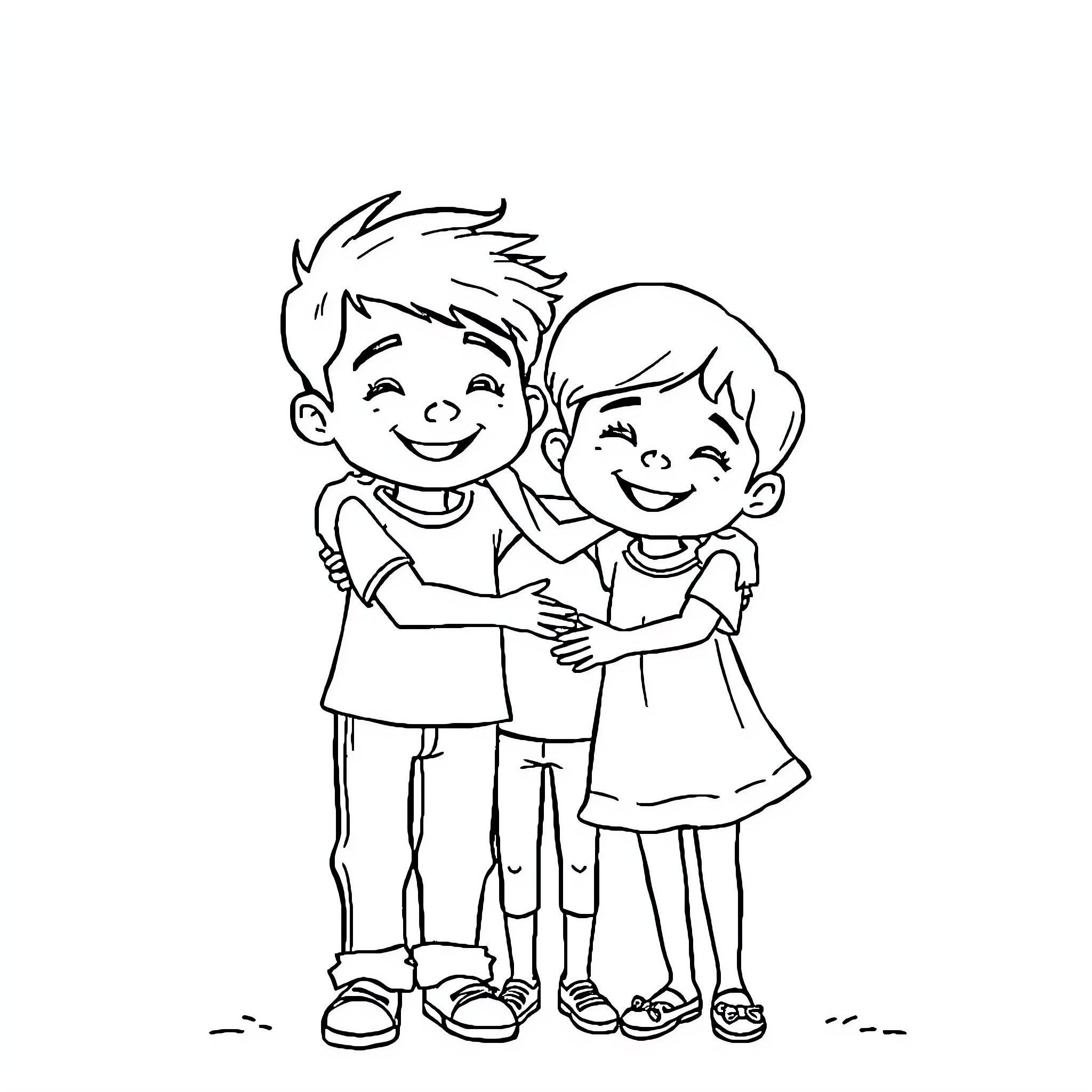 Hermanos enjoying each other's company Coloring Page (free black-and-white line drawing printable PDF for all, from beginners to advanced learners, including children, teens, adults, and seniors)