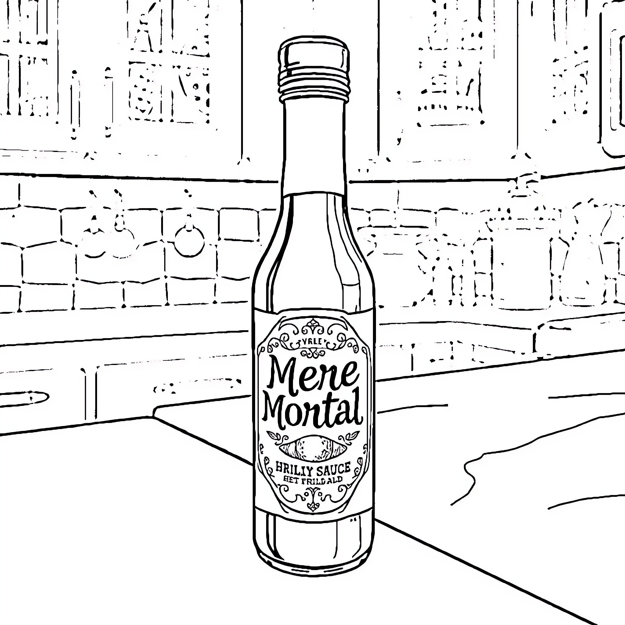 Hot Sauce Bottle with Graffiti-Style Artwork Coloring Page (free black-and-white line drawing printable PDF for all, from beginners to advanced learners, including children, teens, adults, and seniors)