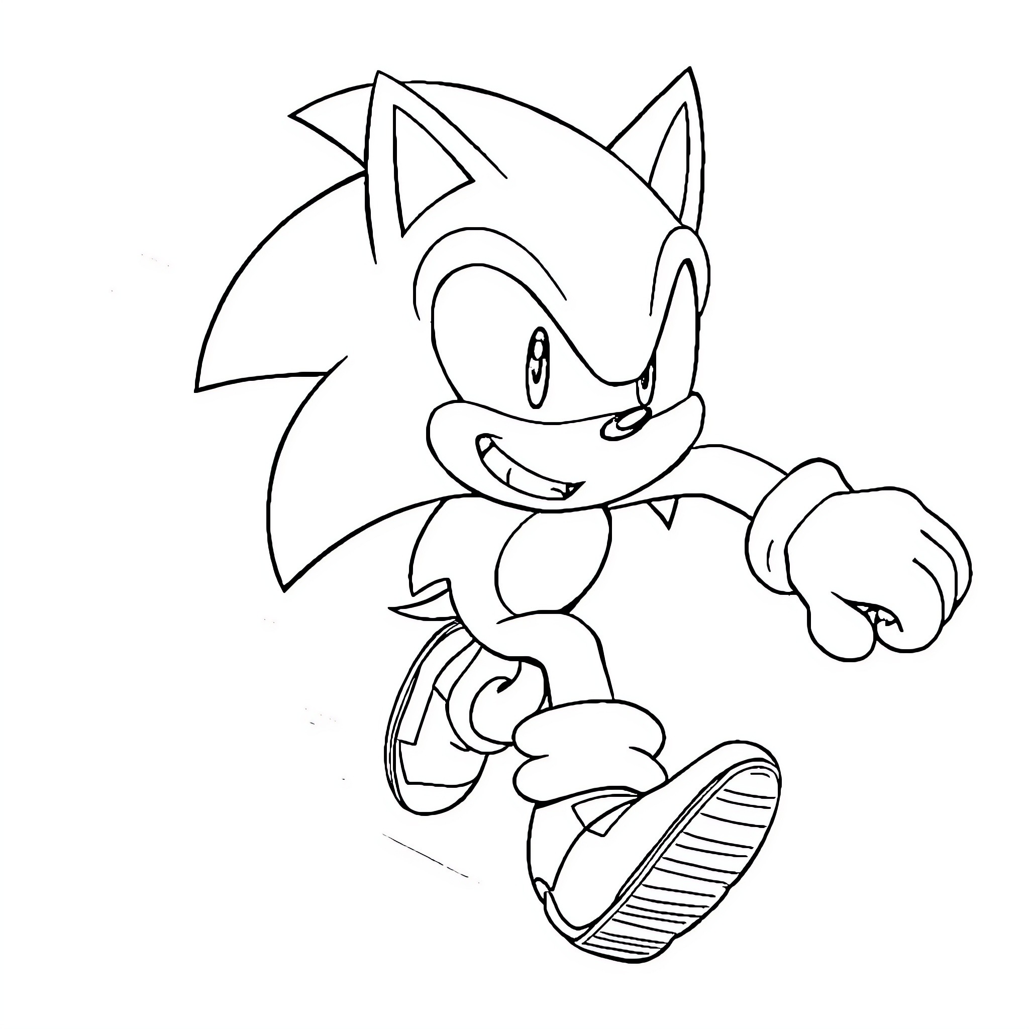 Sonic running with excitement Coloring Page (free black-and-white line drawing printable PDF for all, from beginners to advanced learners, including children, teens, adults, and seniors)
