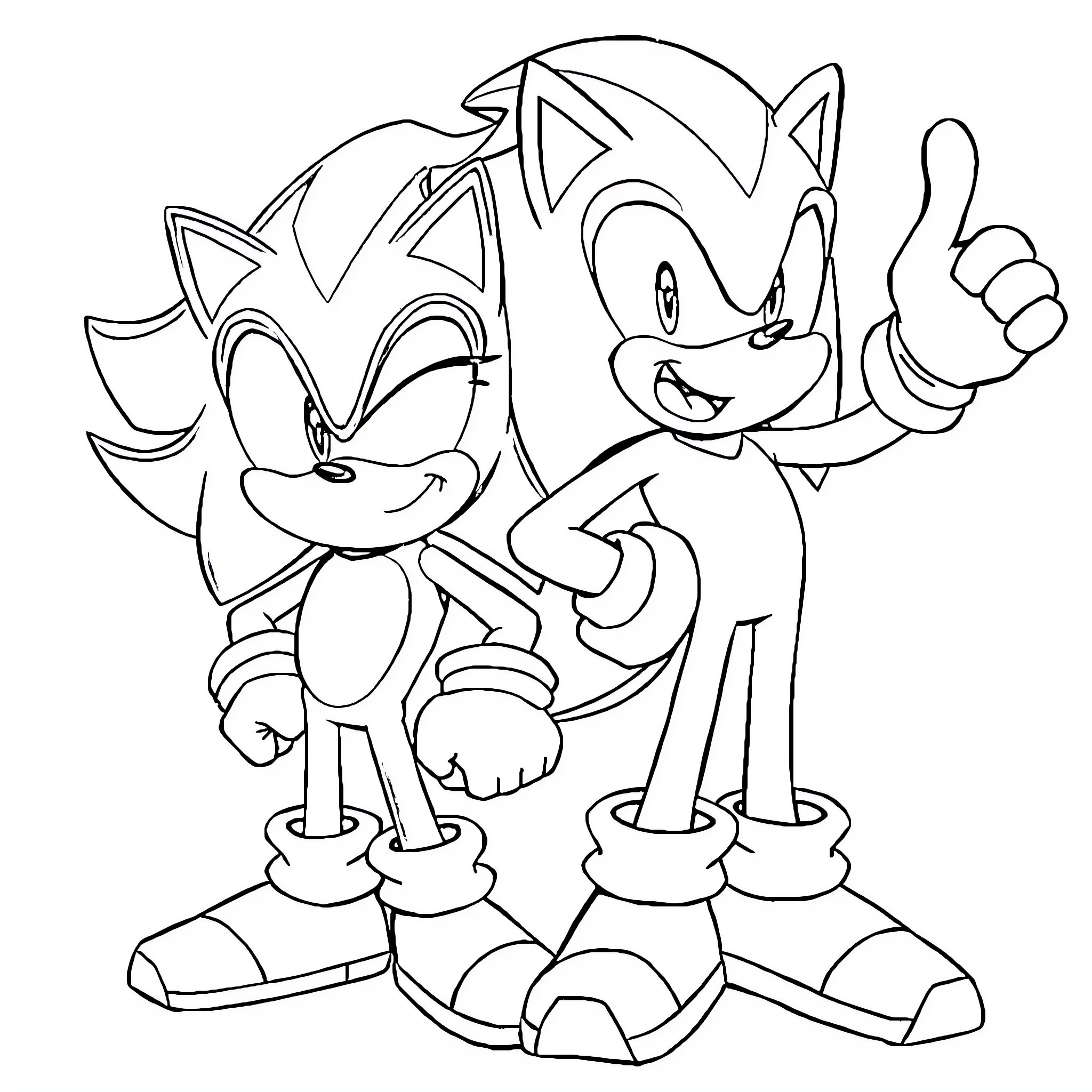 Sonic characters in playful poses Coloring Page (free black-and-white line drawing printable PDF for all, from beginners to advanced learners, including children, teens, adults, and seniors)
