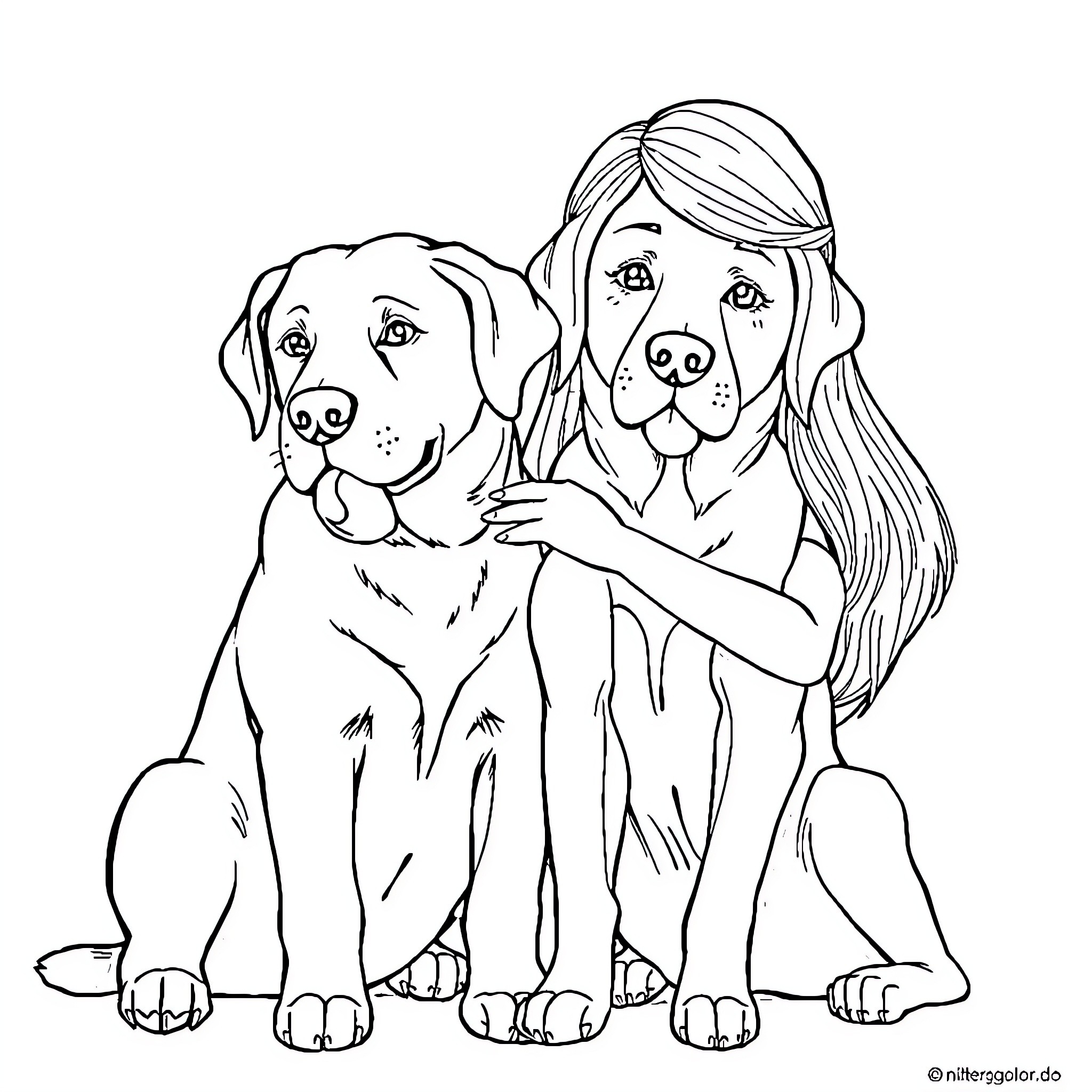Labrador enjoying quality time with owner Coloring Page (free black-and-white line drawing printable PDF for all, from beginners to advanced learners, including children, teens, adults, and seniors)