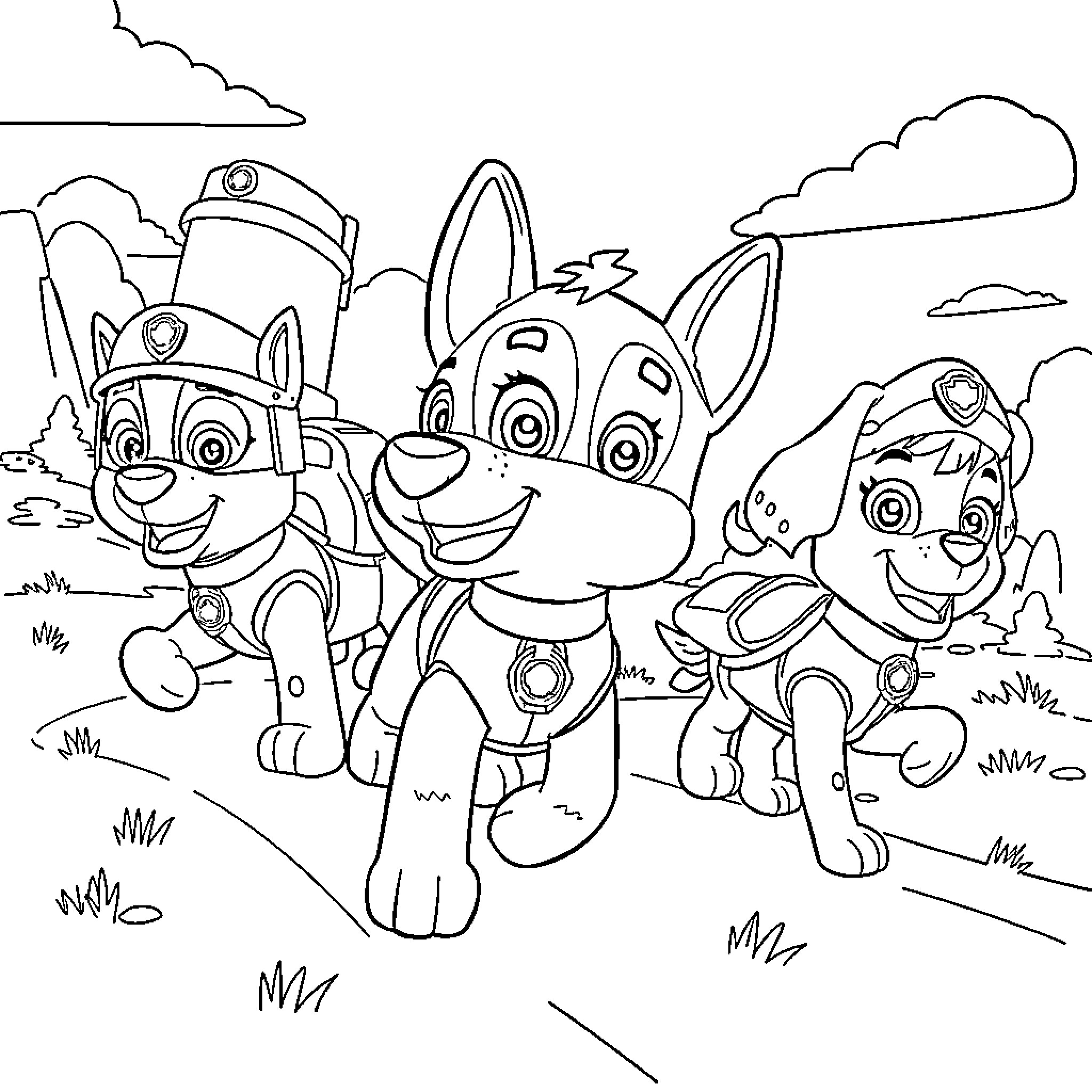 Bluey and friends on an adventure Coloring Page (free black-and-white line drawing printable PDF for all, from beginners to advanced learners, including children, teens, adults, and seniors)