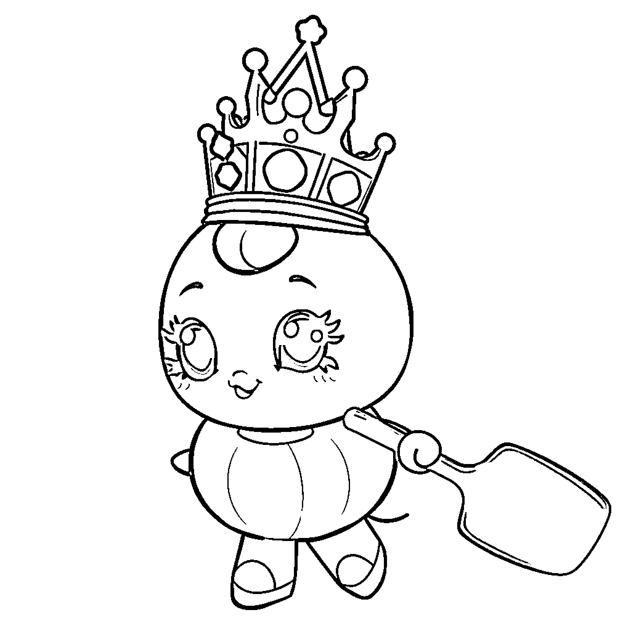 Onion prince character in crown holding scepter Coloring Page (free black-and-white line drawing printable PDF for all, from beginners to advanced learners, including children, teens, adults, and seniors)