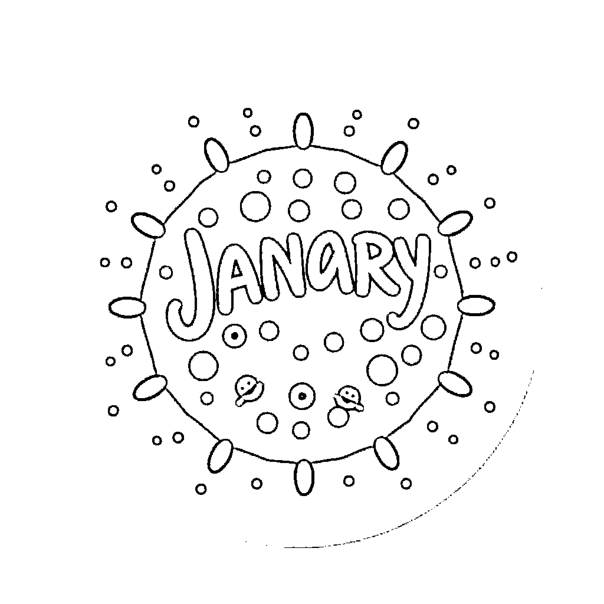 January snowflake design with decorative motifs Coloring Page (free black-and-white line drawing printable PDF for all, from beginners to advanced learners, including children, teens, adults, and seniors)