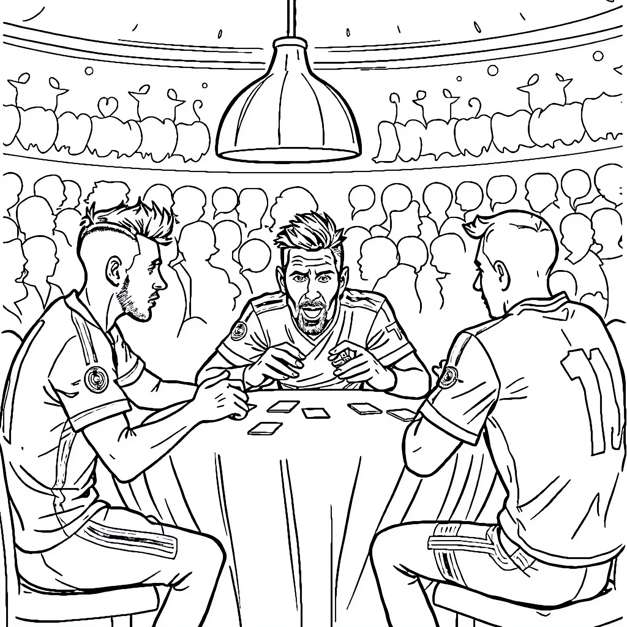 Neymar playing a game with friends in a lively setting Coloring Page (free black-and-white line drawing printable PDF for all, from beginners to advanced learners, including children, teens, adults, and seniors)