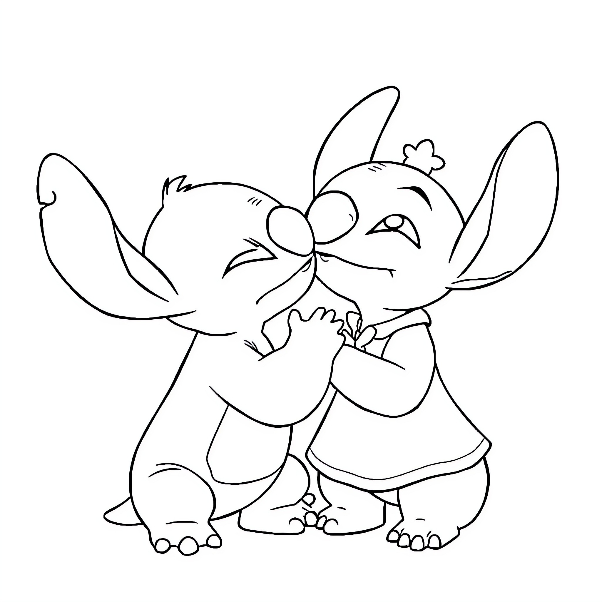 Stitch waving and smiling cheerfully Coloring Page (free black-and-white line drawing printable PDF for all, from beginners to advanced learners, including children, teens, adults, and seniors)