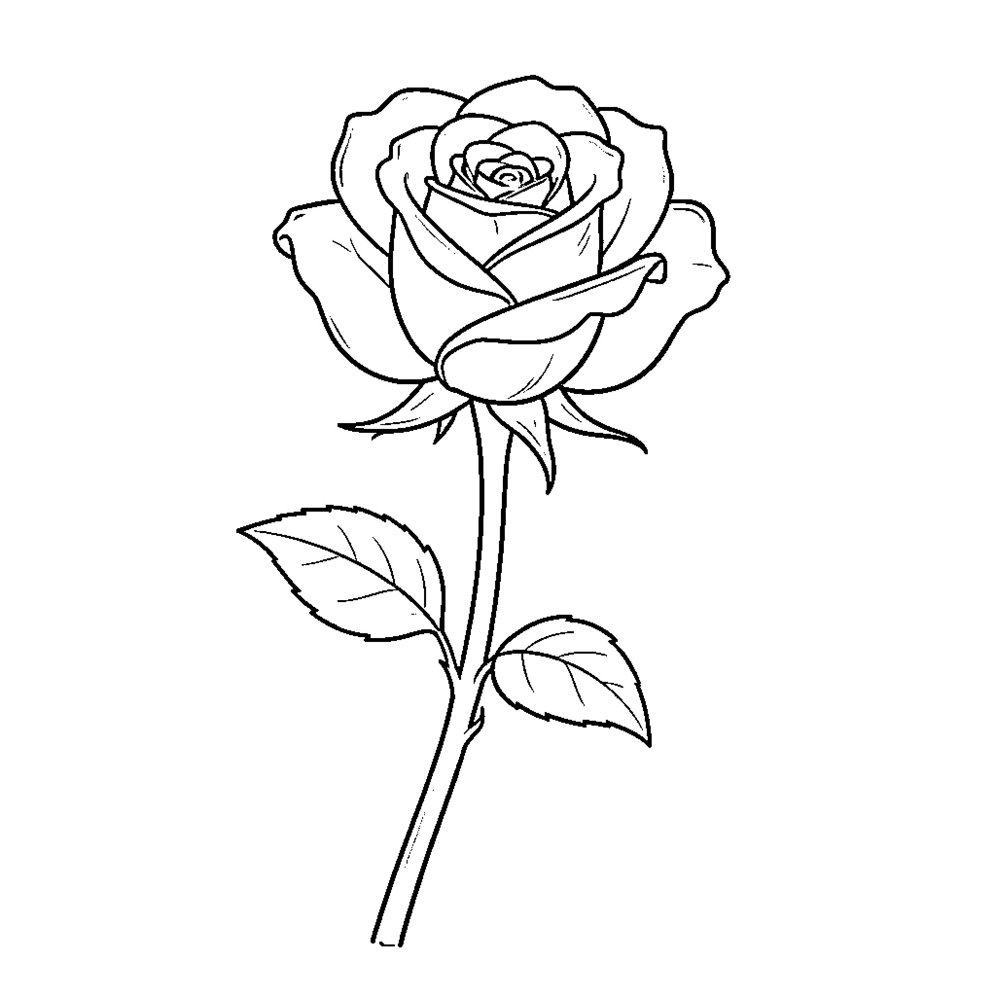 Rose in Bloom Coloring Page (free black-and-white line drawing printable PDF for all, from beginners to advanced learners, including children, teens, adults, and seniors)