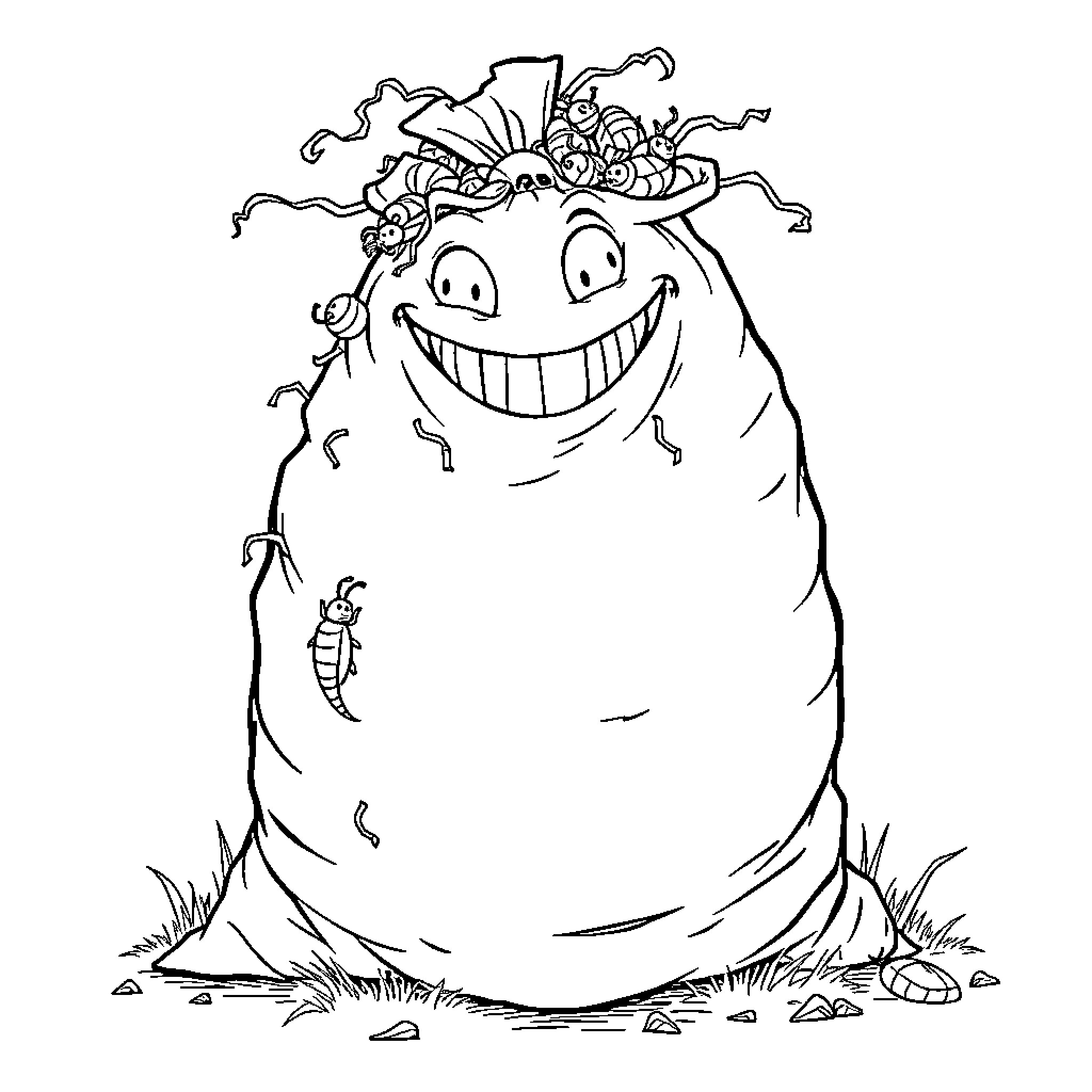 Oogie Boogie's Gleeful Mischief Coloring Page (free black-and-white line drawing printable PDF for all, from beginners to advanced learners, including children, teens, adults, and seniors)
