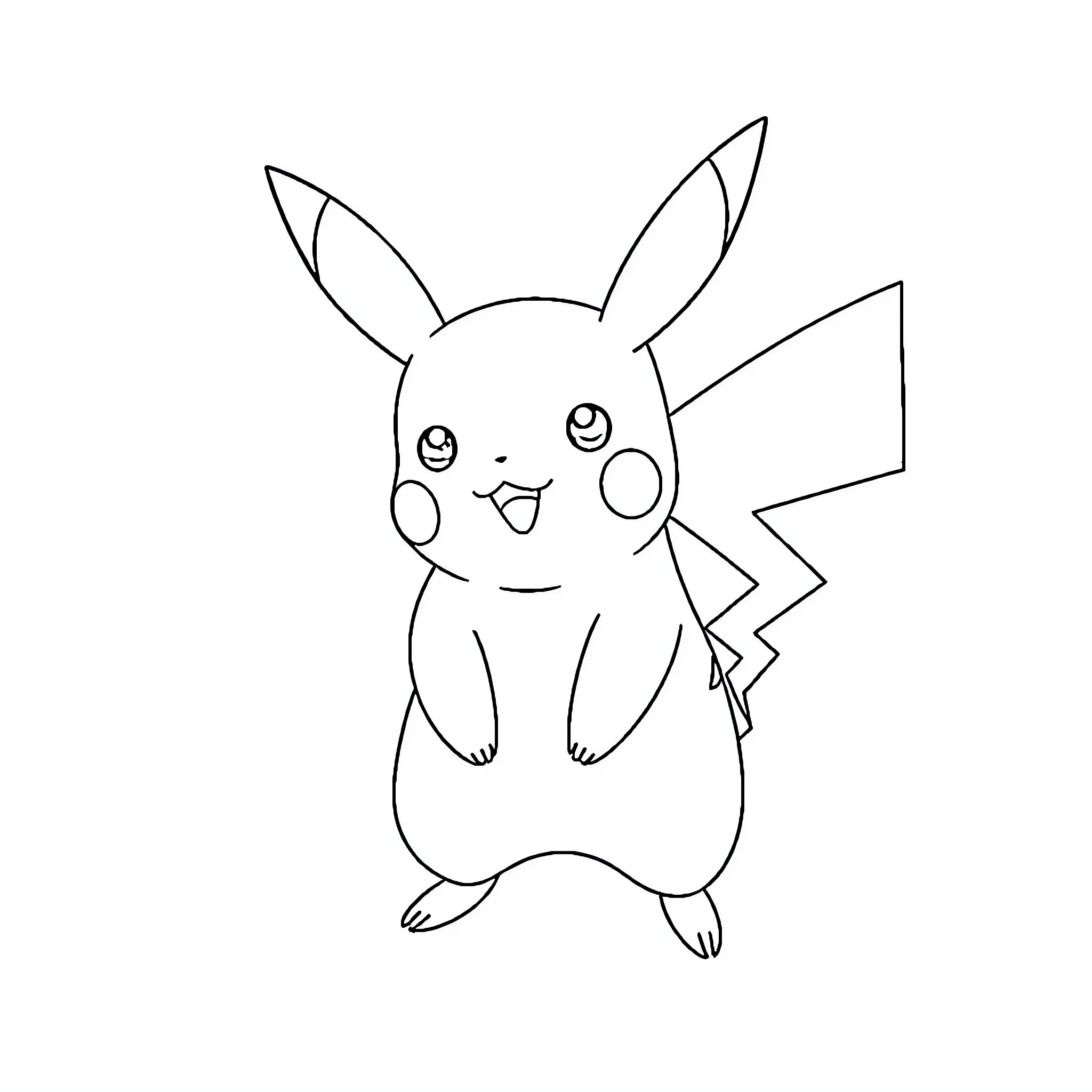Pikachu in a cute, playful pose Coloring Page (free black-and-white line drawing printable PDF for all, from beginners to advanced learners, including children, teens, adults, and seniors)