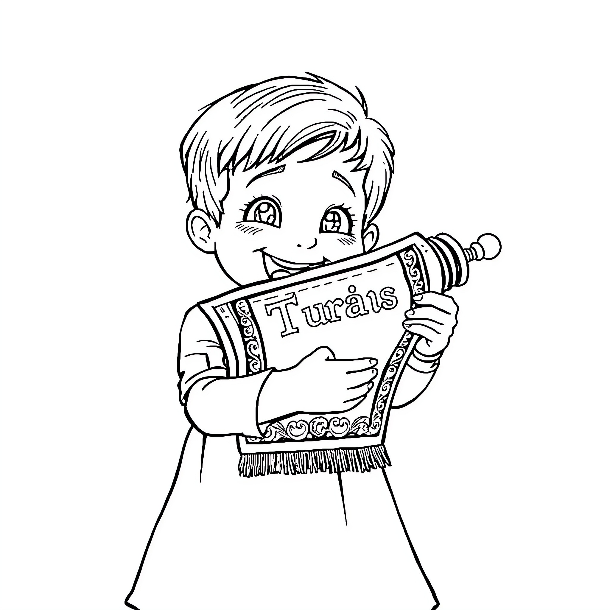 Child reading a book with enthusiasm Coloring Page (free black-and-white line drawing printable PDF for all, from beginners to advanced learners, including children, teens, adults, and seniors)